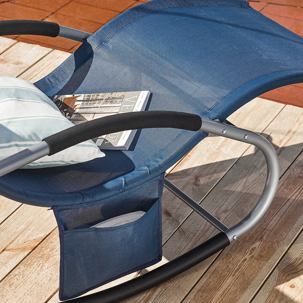 SoBuy OGS28-NB | Ligstoel | Tuinstoel | Swingstoel | Schommelstoel | Ergonomische | met Verstelbare Hoofdsteun en Zijzak | Marineblauw - Image 11