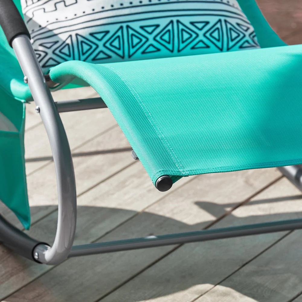 SoBuy OGS28-TB | Ligstoel | Tuinstoel | Swingstoel | Schommelstoel | Ergonomische | met Verstelbare Hoofdsteun en Zijzak | Turkoois - Image 11