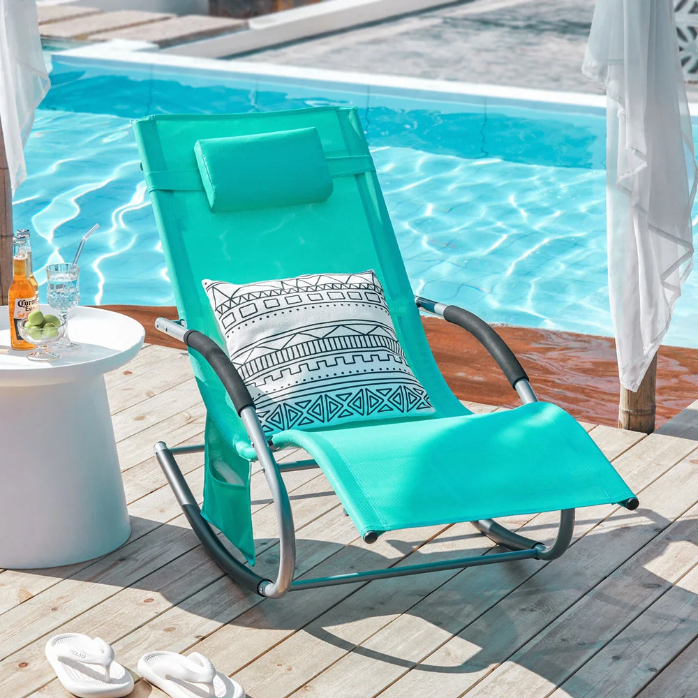 SoBuy OGS28-TB | Ligstoel | Tuinstoel | Swingstoel | Schommelstoel | Ergonomische | met Verstelbare Hoofdsteun en Zijzak | Turkoois - Image 19