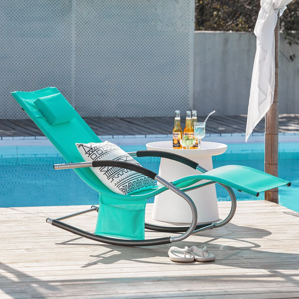 SoBuy OGS28-TB | Ligstoel | Tuinstoel | Swingstoel | Schommelstoel | Ergonomische | met Verstelbare Hoofdsteun en Zijzak | Turkoois - Image 20