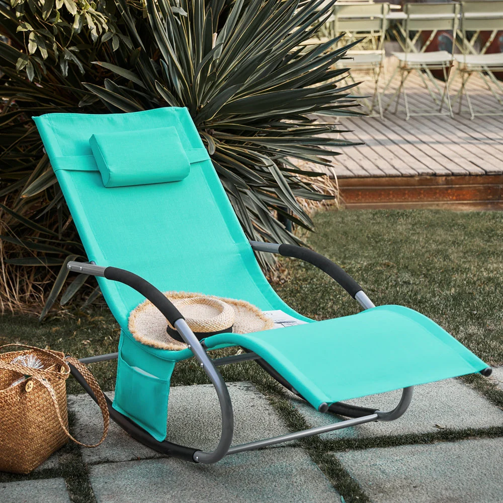 SoBuy OGS28-TB | Ligstoel | Tuinstoel | Swingstoel | Schommelstoel | Ergonomische | met Verstelbare Hoofdsteun en Zijzak | Turkoois - Image 3