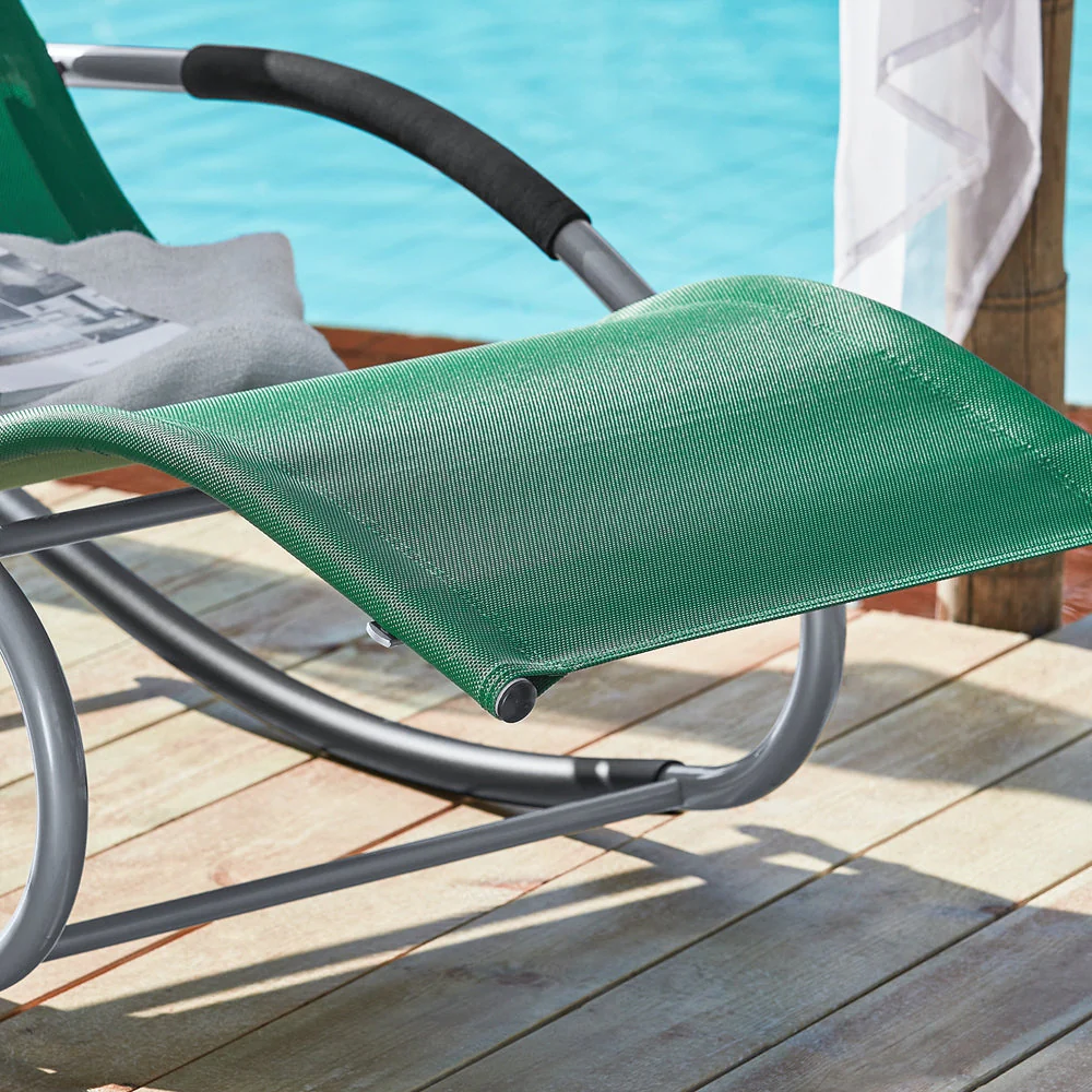 SoBuy OGS28-WD | Ligstoel | Tuinstoel | Swingstoel | Schommelstoel | Ergonomische | met Verstelbare Hoofdsteun en Zijzak | Donkergroen - Image 12