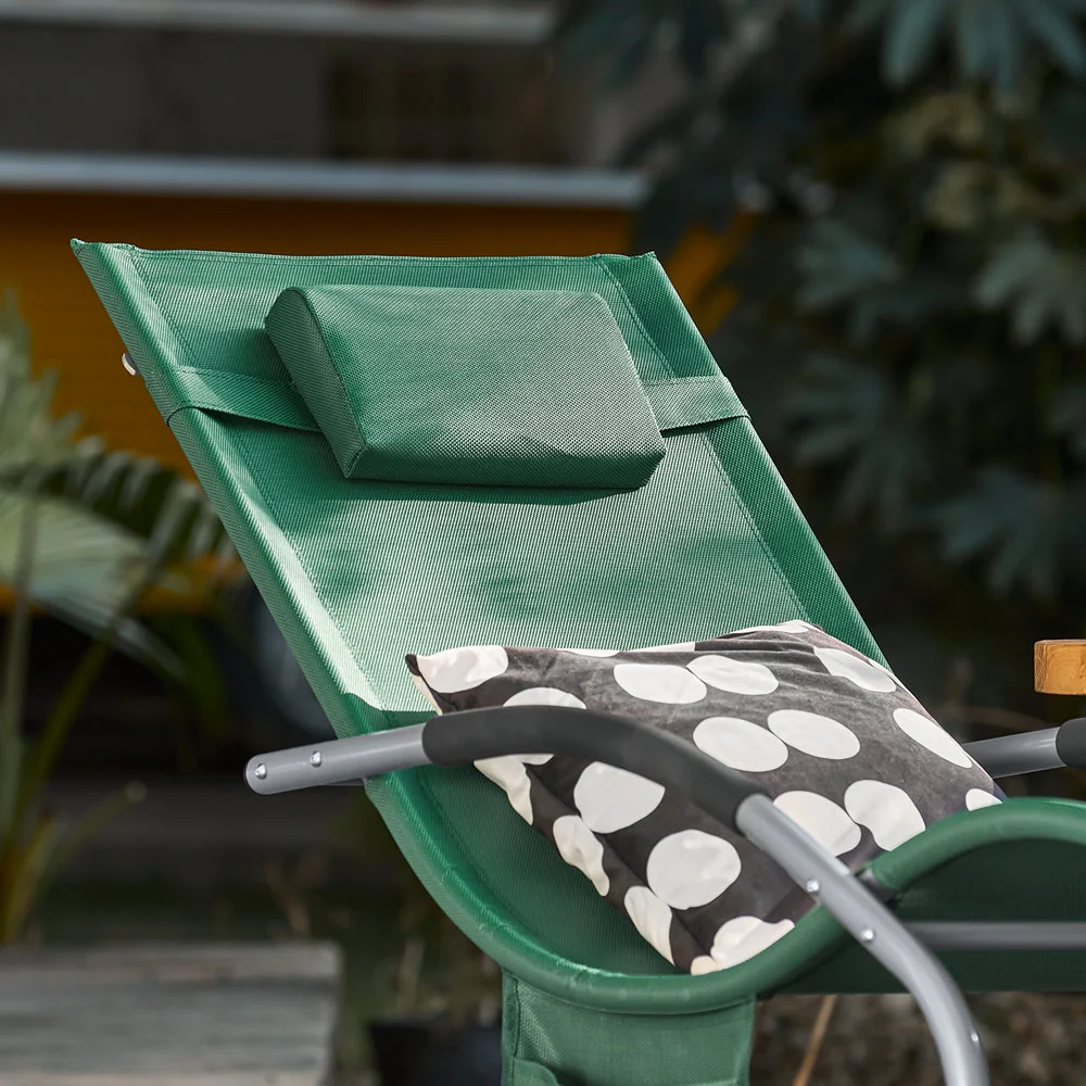 SoBuy OGS28-WD | Ligstoel | Tuinstoel | Swingstoel | Schommelstoel | Ergonomische | met Verstelbare Hoofdsteun en Zijzak | Donkergroen - Image 9