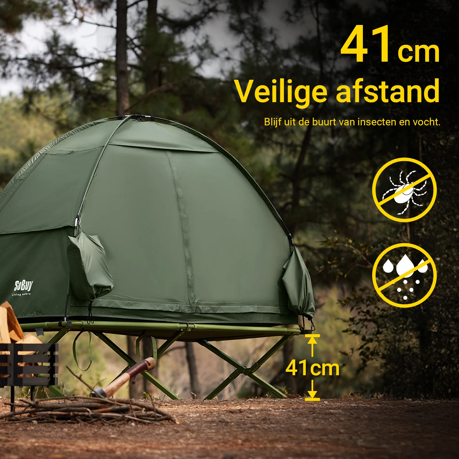 SoBuy OGS32-II-GR Campingtent enkele tent met lamphaak en schoenenopbergvakken 2-in-1 tent 1 persoon praktisch groen BHT ca. 193x160x86cm - Image 6
