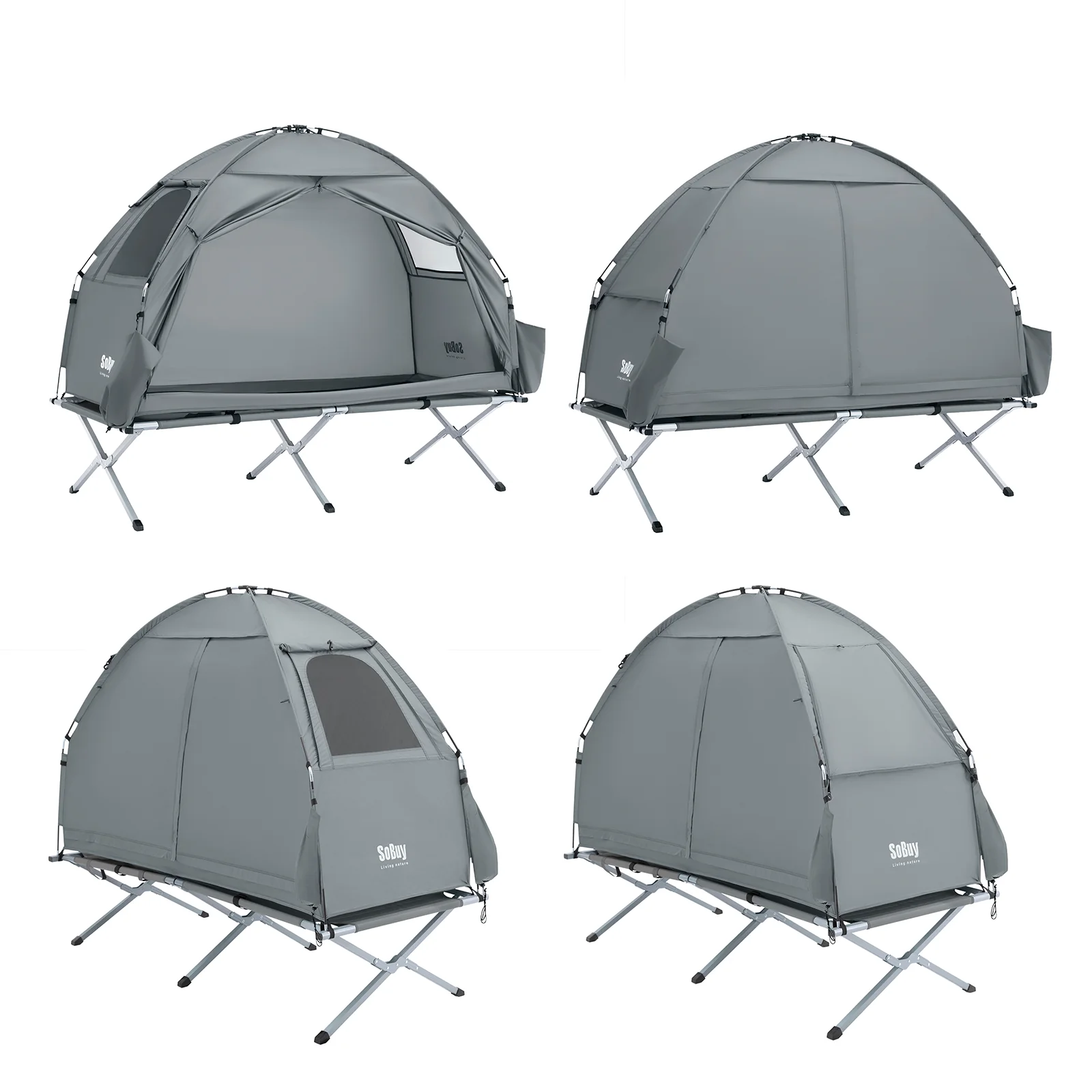 SoBuy OGS32-II-HG Campingbed Buitenkampeertent met lampenhaken en schoenenopbergvakken 3-in-1 Persoon Praktisch Kampeerbed (Copie) - Image 13