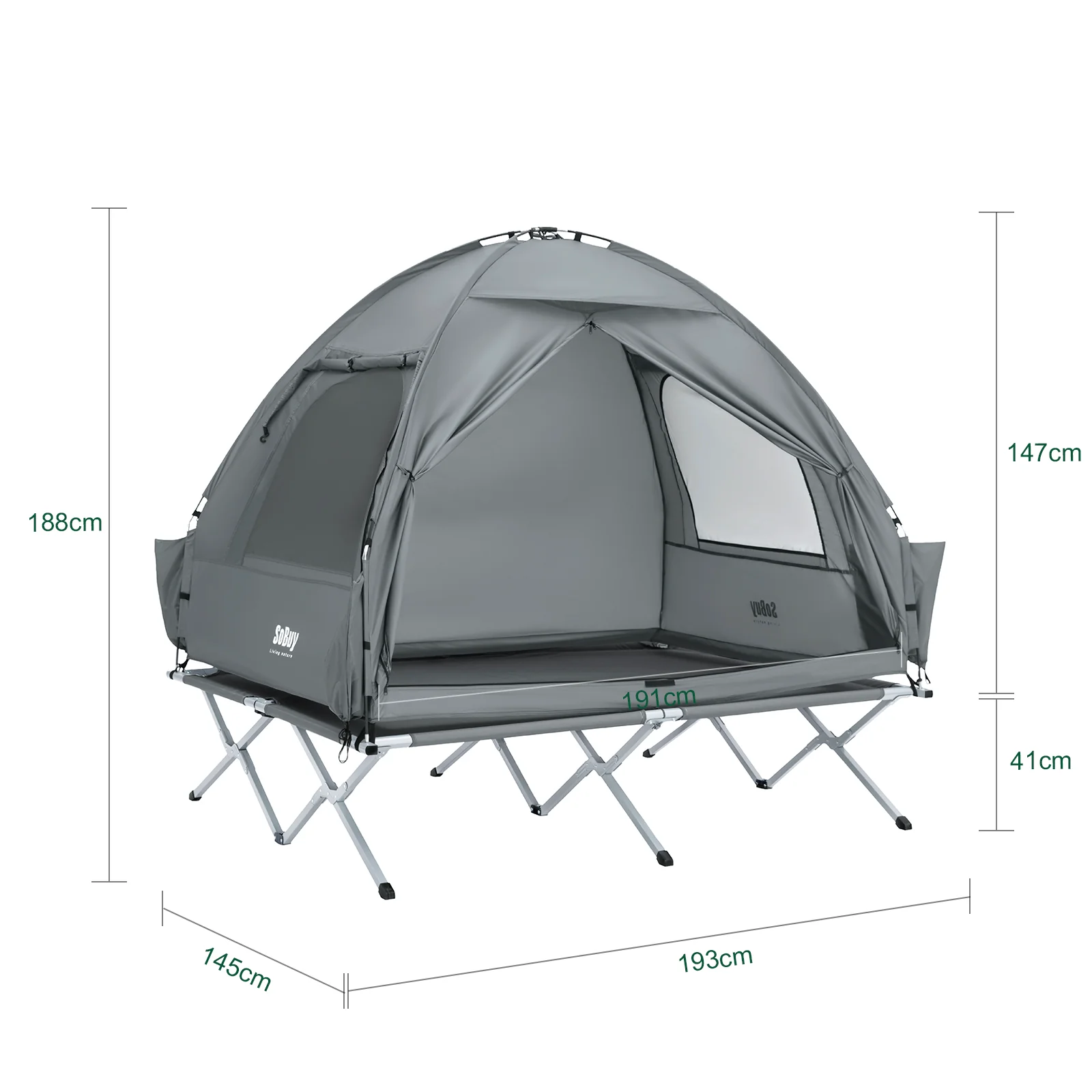 SoBuy OGS32-II-L-HG Buitenkampeertent met lampenhaken en schoenenopbergvakken 3-in-1 praktisch veldbed - Image 5