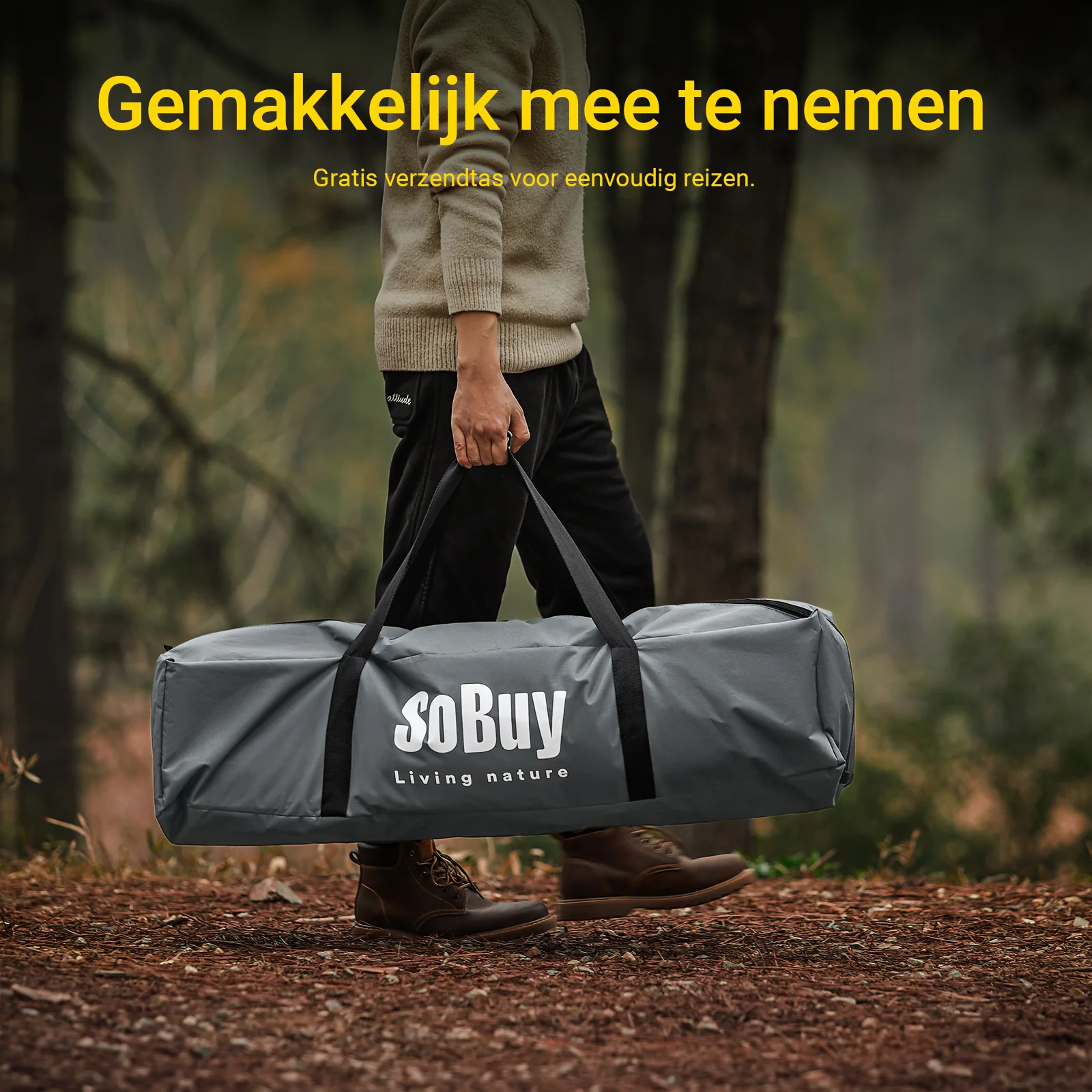 SoBuy OGS32-II-L-HG Buitenkampeertent met lampenhaken en schoenenopbergvakken 3-in-1 praktisch veldbed - Image 7
