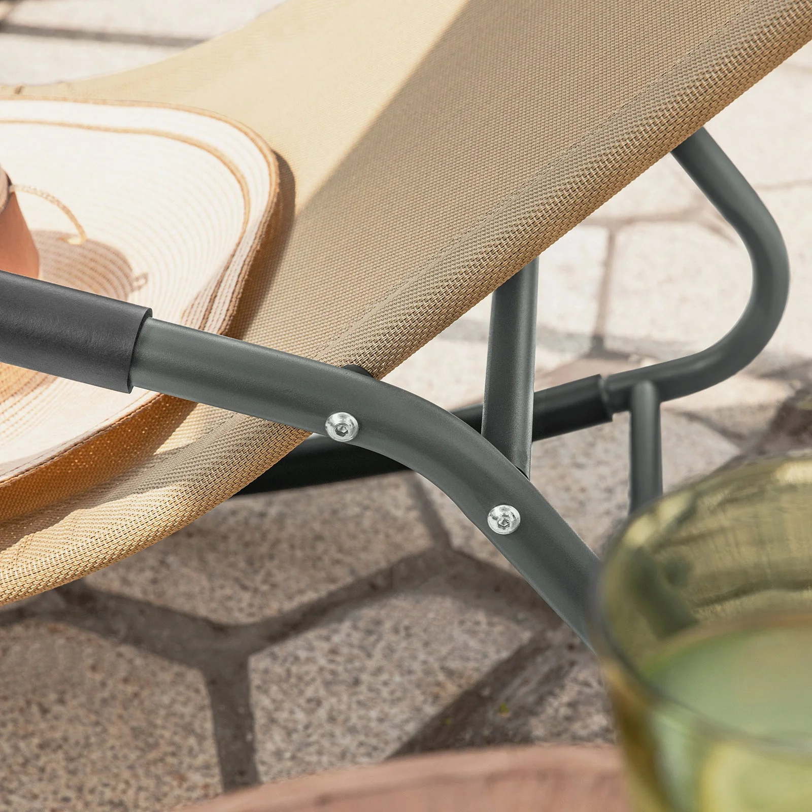 SoBuy OGS47-KA | Ligstoel | Tuinstoel | Swingstoel | Schommelstoel | Ergonomische | met Zijzak | Khaki - Image 4