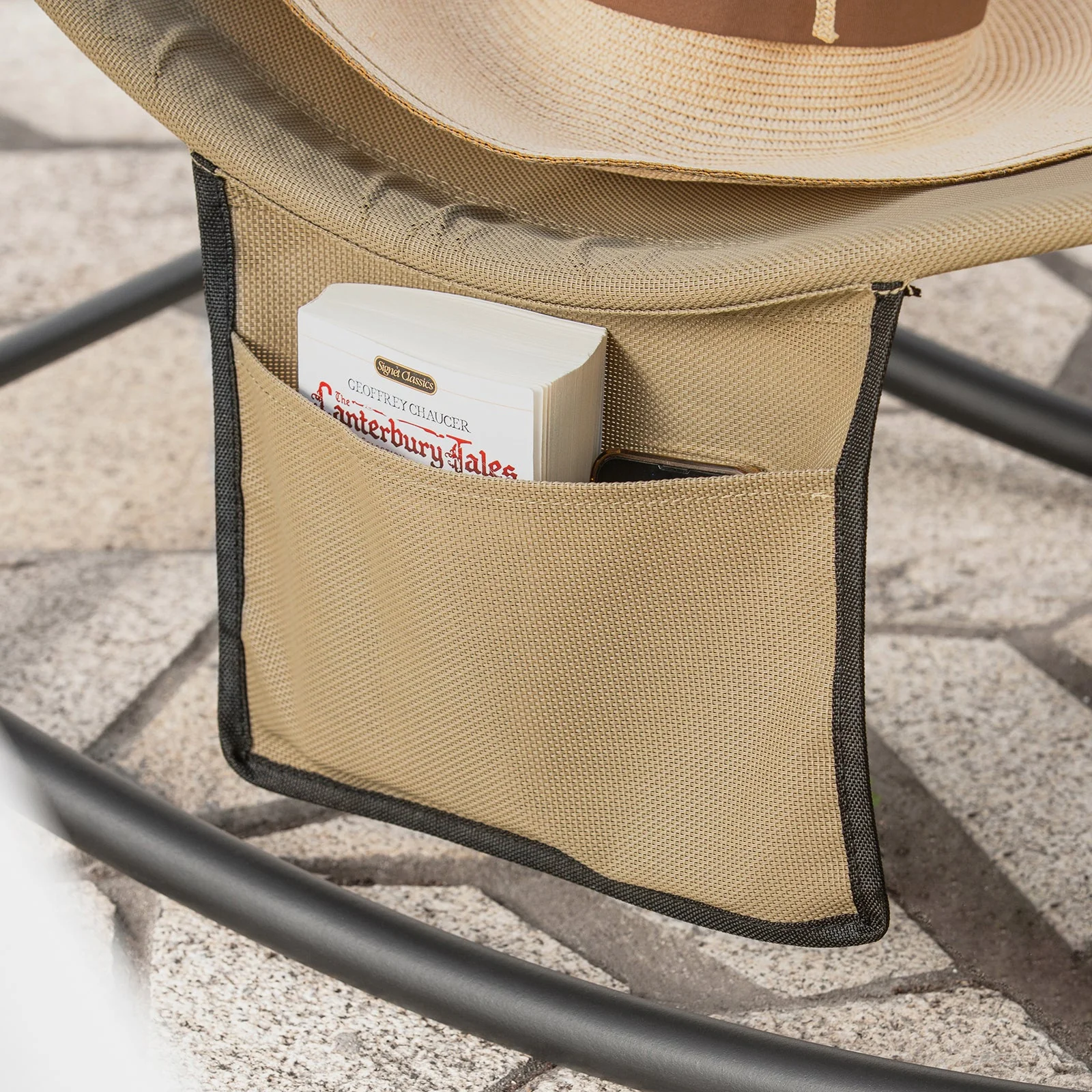 SoBuy OGS47-KA | Ligstoel | Tuinstoel | Swingstoel | Schommelstoel | Ergonomische | met Zijzak | Khaki - Image 7