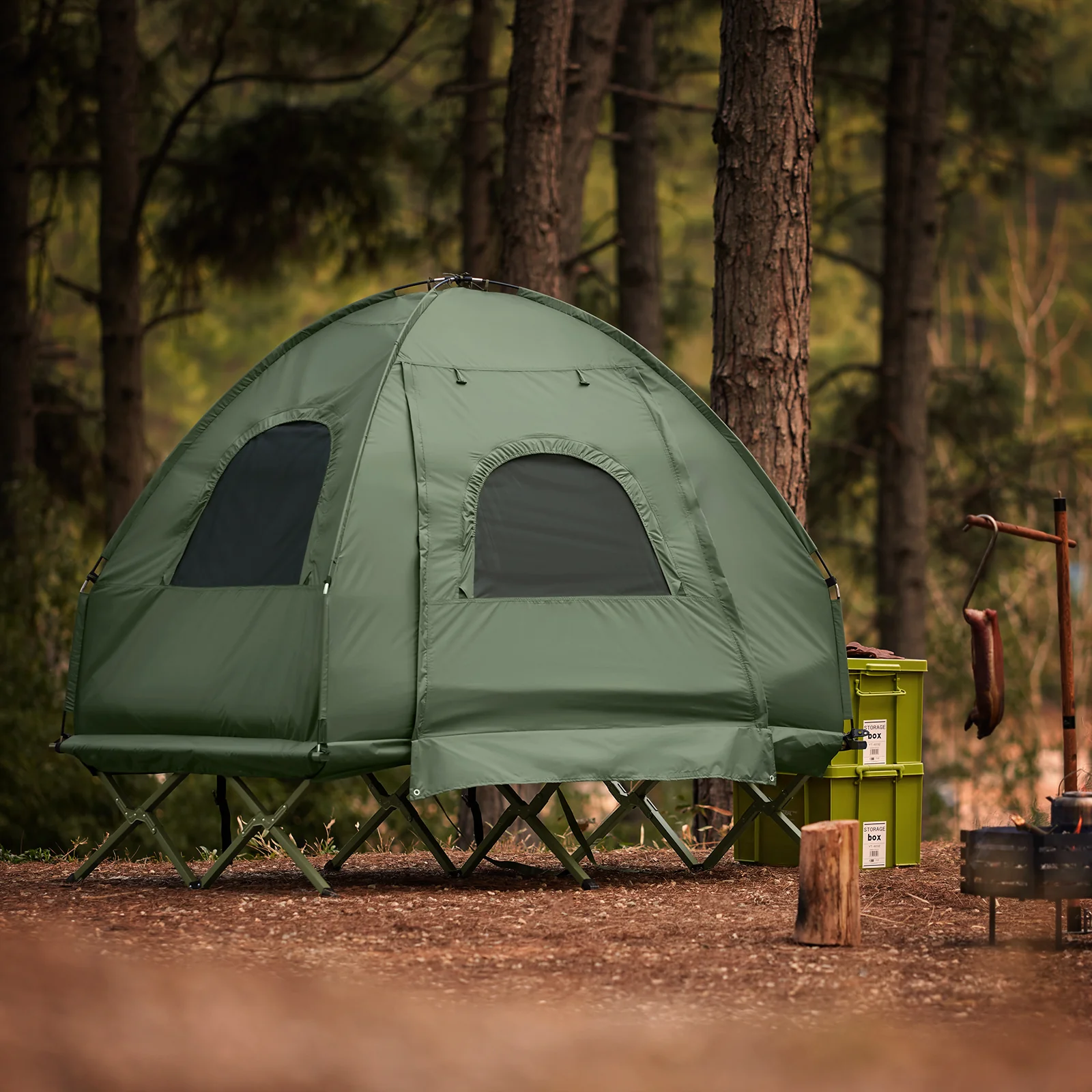 SoBuy OGS61-L-GR | Opvouwbaar Campingbedje | 3 in 1 met anti-UV dak + opblaasbare matras + draagtas | maximale belasting 300 kg | 2 personen - Image 4