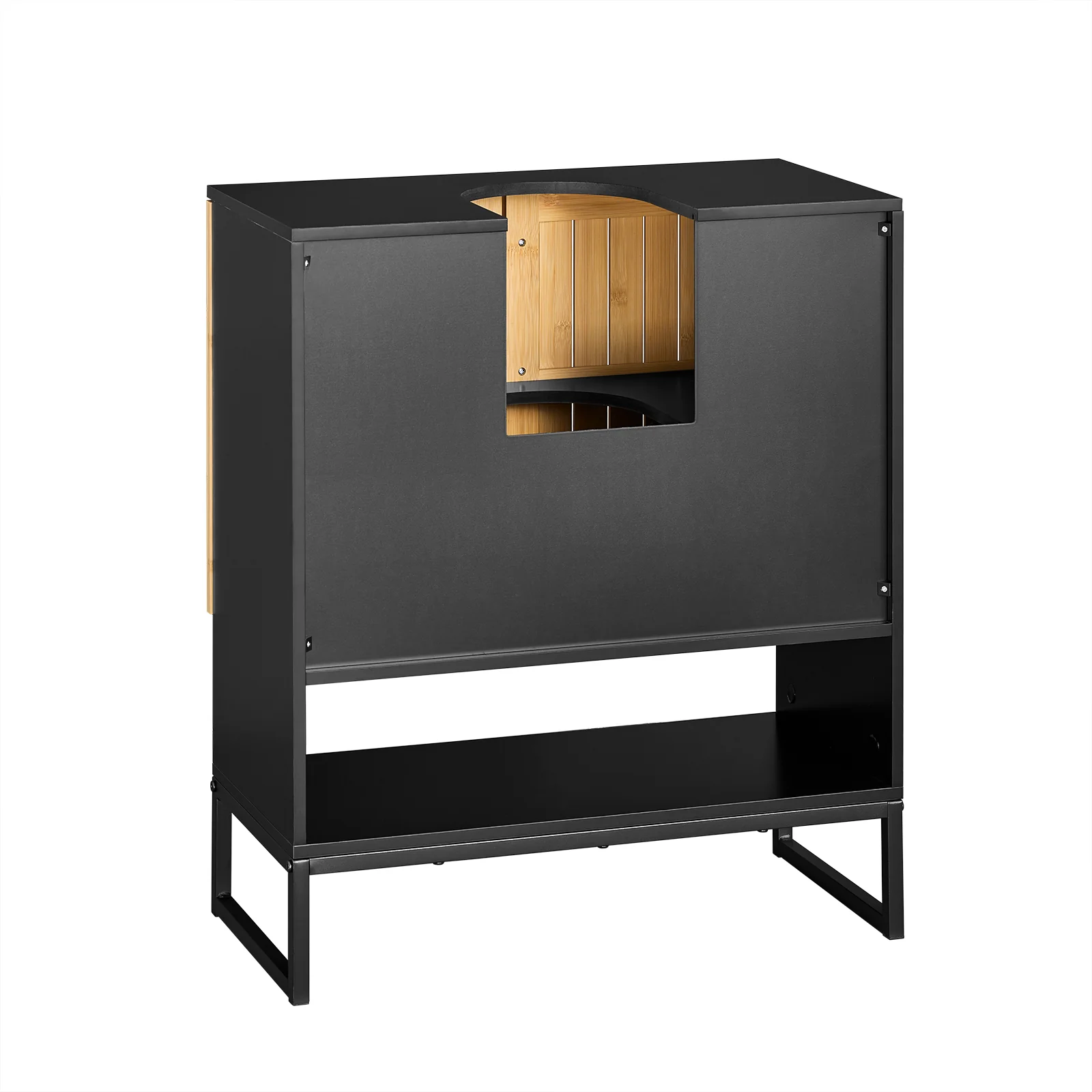 SoBuy BZR202-SCH Onderkast voor wastafel, badkamer, 60 cm, klein opbergmeubel met deuren van bamboe en metalen poten, onderkast voor toilet of badkamer - Image 12