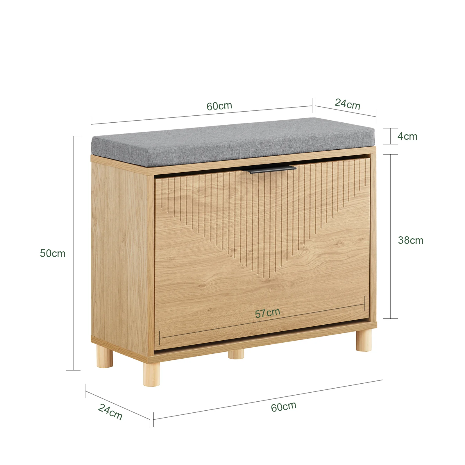 SoBuy FSR199-N Schoenenbank, schoenenbank, entree, opbergbank, schoenen met deksel, verborgen opslag en comfortabel kussen, entreemeubel, schoenen, hal, hout, 60 x 24 x 50 cm - Image 5