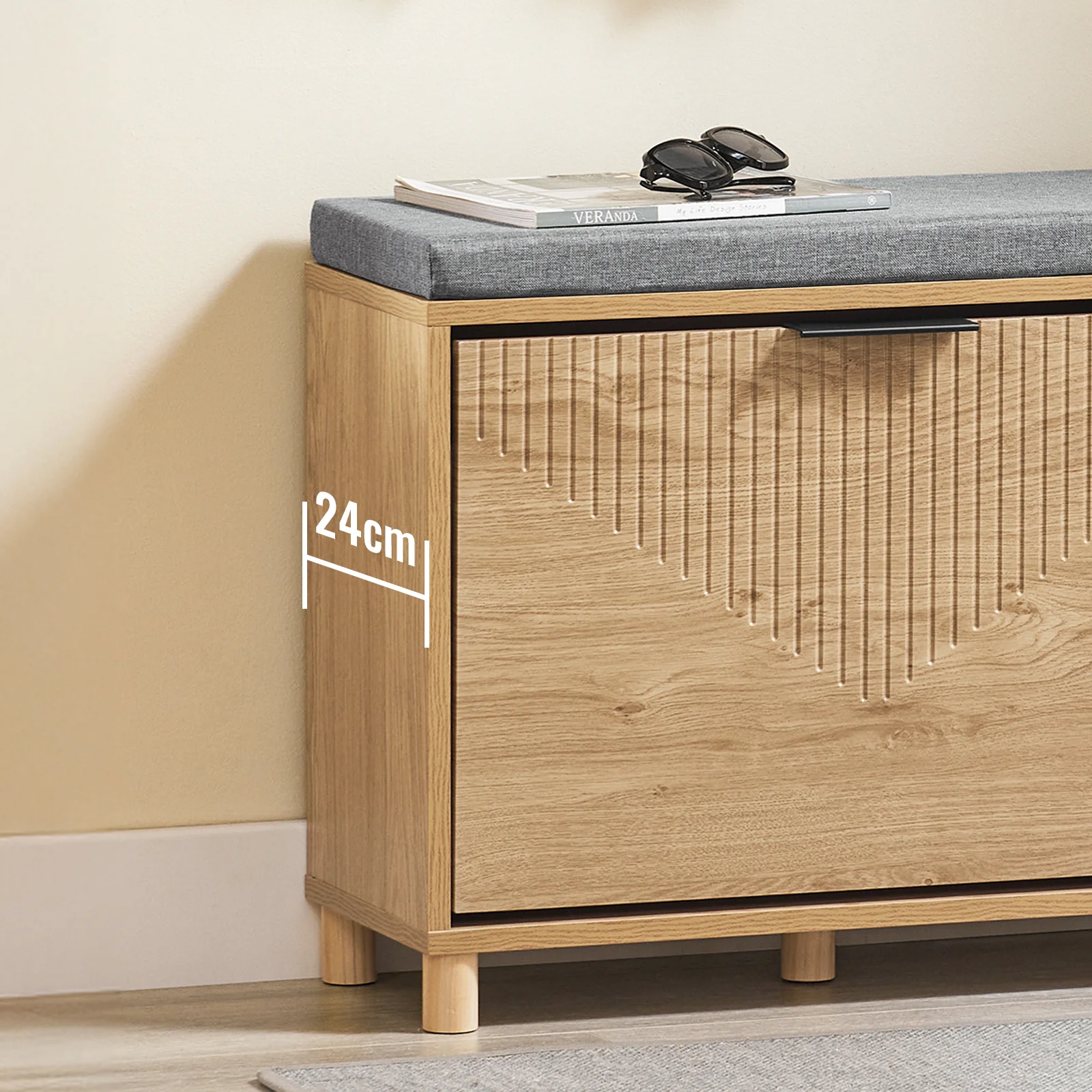 SoBuy FSR199-N Schoenenbank, schoenenbank, entree, opbergbank, schoenen met deksel, verborgen opslag en comfortabel kussen, entreemeubel, schoenen, hal, hout, 60 x 24 x 50 cm - Image 7