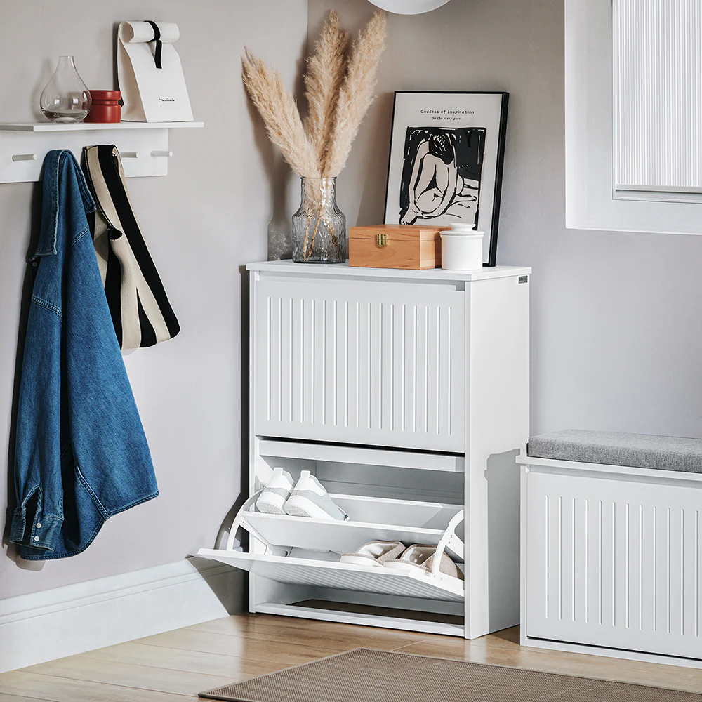 SoBuy FSR165-K-W Schoenenkast met 2 Flappen, Schoenencommode,Schoenenkist, Gangkast, Opbergkast - Image 4