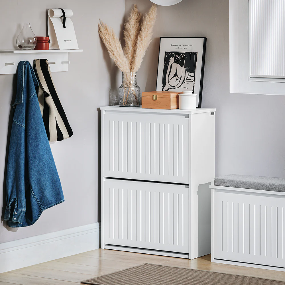 SoBuy FSR165-K-W Schoenenkast met 2 Flappen, Schoenencommode,Schoenenkist, Gangkast, Opbergkast - Image 9