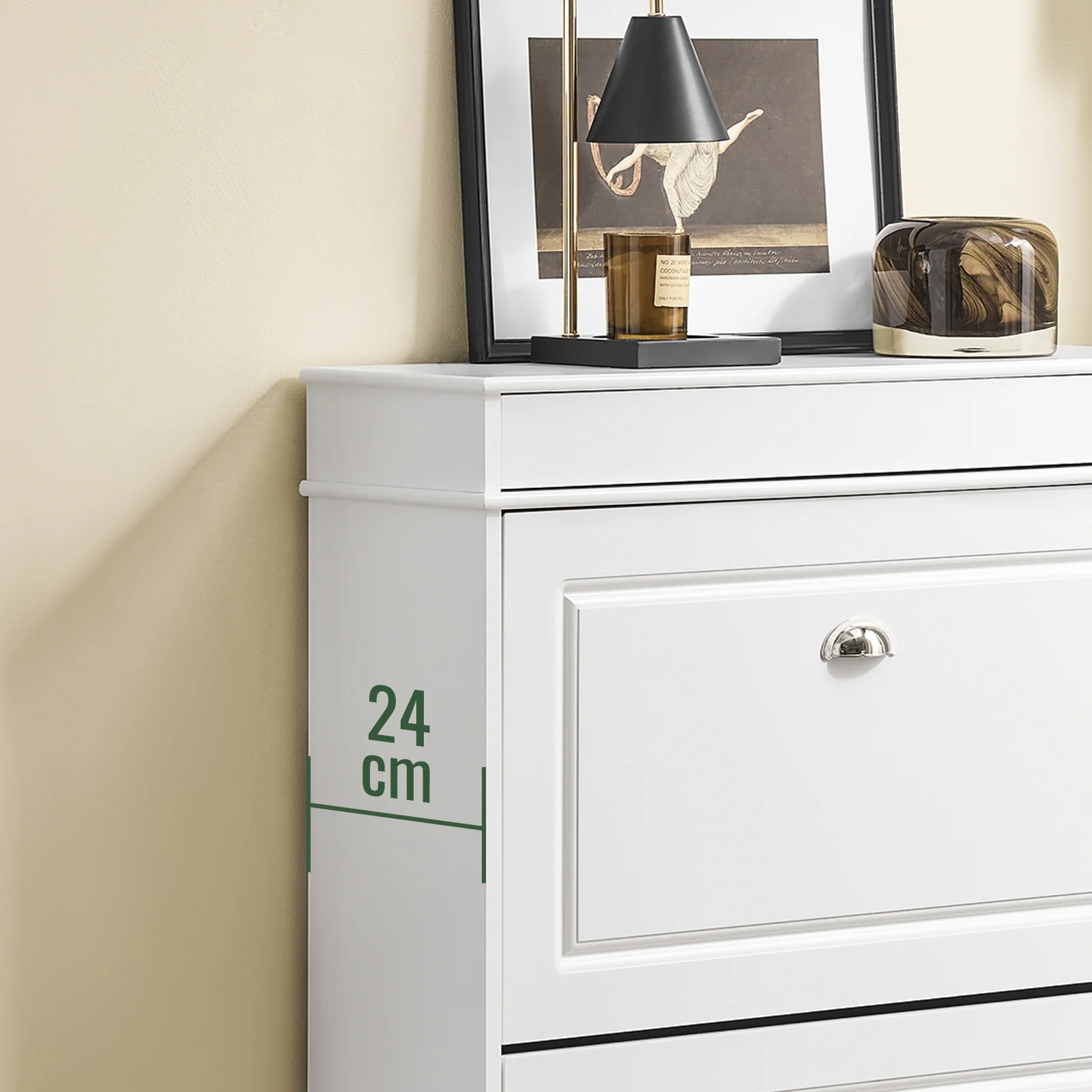 SoBuy FSR78-L-W Schoenenkast met 2 Kleppen, Schoenenrek voor Hal, Schoenenmeubel voor 12 Paar Schoenen, Schoenenopberger voor Gang of Entree, 75x24x96cm, Wit - Image 6