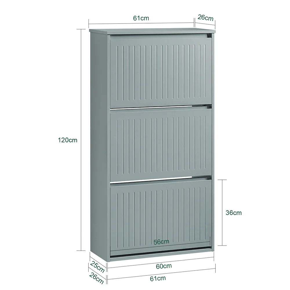 SoBuy FSR165-H-HG Schoenenkast met 3 Opklapbare Deurtjes - Compacte Opbergmeubel voor Kleine Ingang of Gang, Grijs, Afmetingen: 61x26x120 cm - Image 3