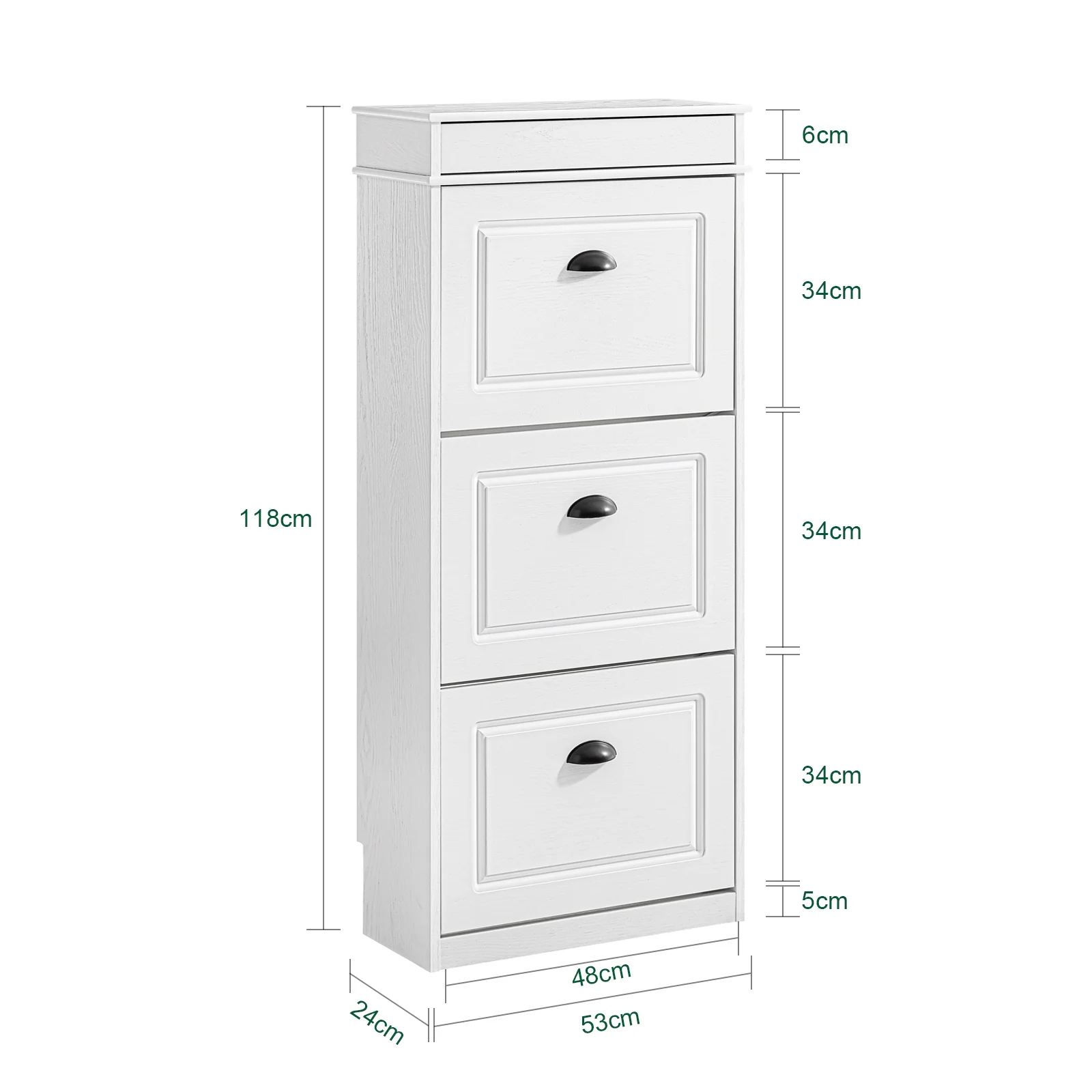 SoBuy FSR94-WG Schoenenkast met 3 kleppen, schoenenkast voor entree, schoenenkast, schoenenrek, 12 paar, voor hal, entree, 53 x 24 x 118 cm, verouderd houteffect, wit - Image 5