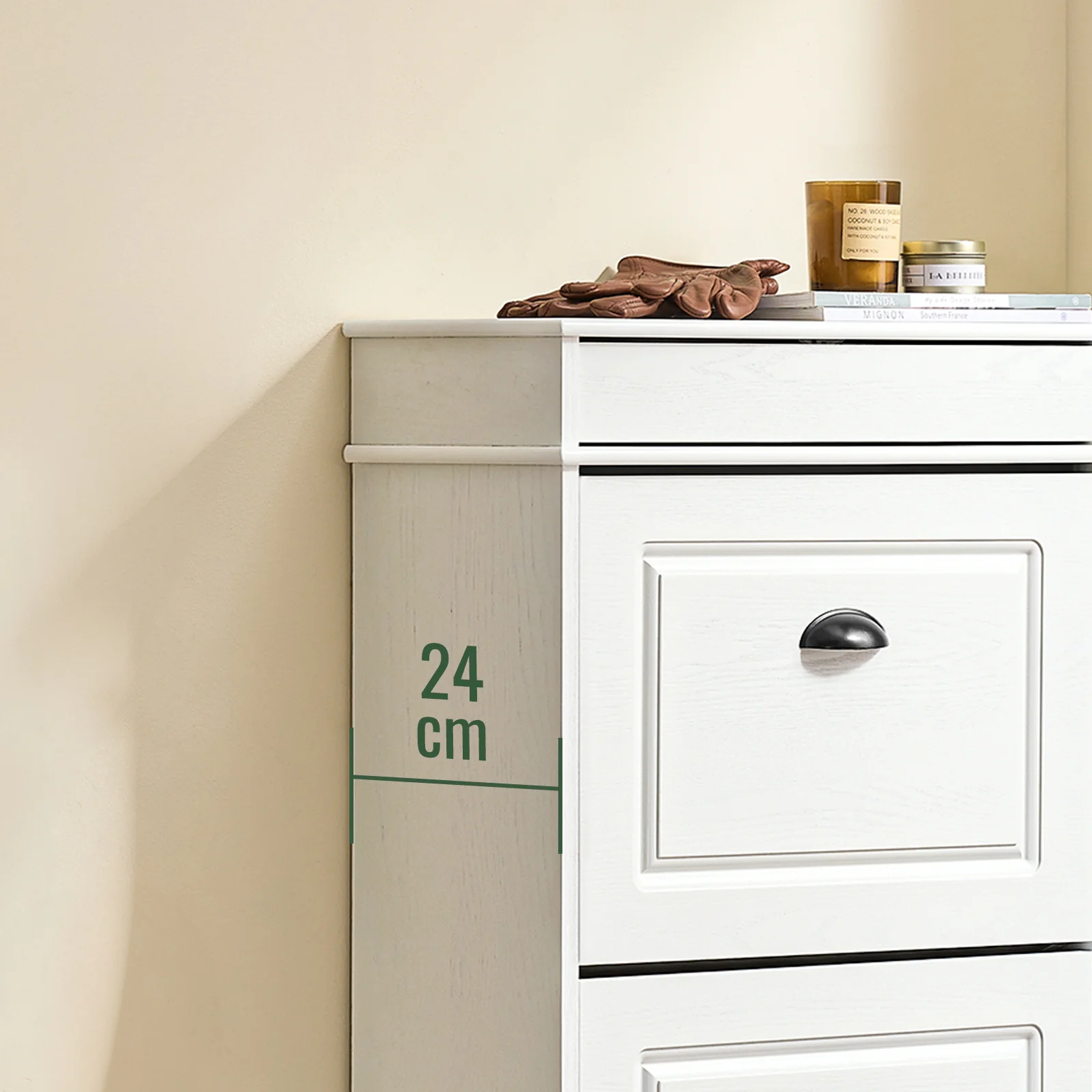 SoBuy FSR94-WG Schoenenkast met 3 kleppen, schoenenkast voor entree, schoenenkast, schoenenrek, 12 paar, voor hal, entree, 53 x 24 x 118 cm, verouderd houteffect, wit - Image 7