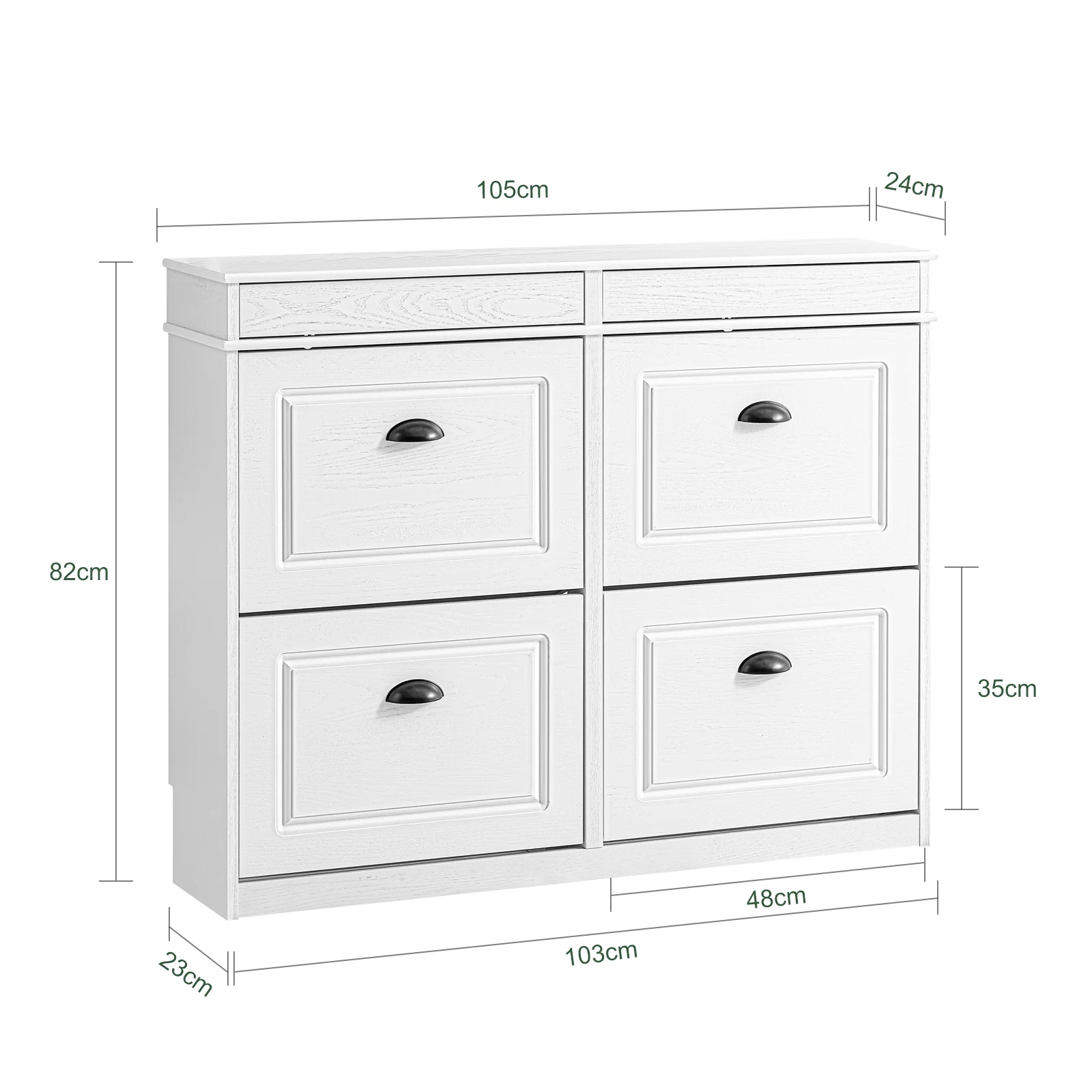 SoBuy FSR79-WG Schoenenkast met 4 kleppen, schoenenkast, entree, schoenenkast, schoenenrek, 16 paar, voor hal, entree, 103 x 23 x 82 cm, antiek houteffect, wit - Image 5