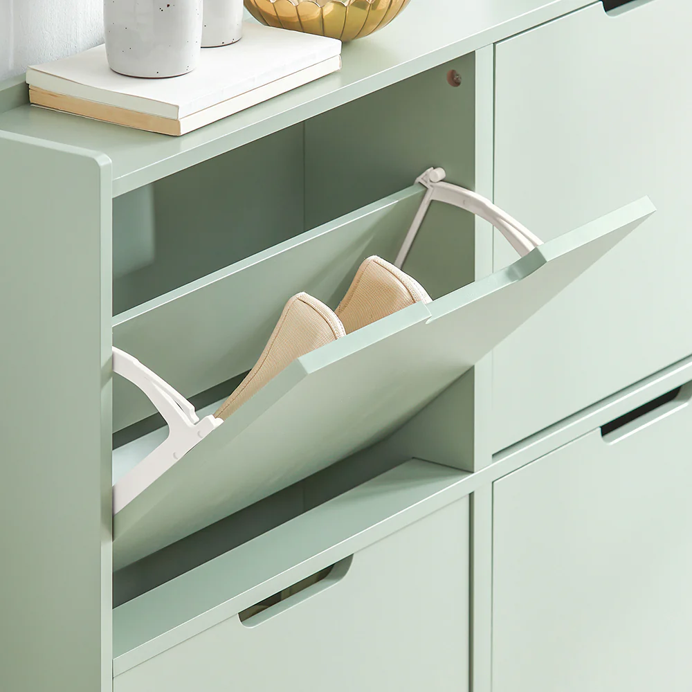 SoBuy FSR100-GR Schoenenkast met 4 Deuren | Compacte Schoenenopbergkast voor Smalle Ruimtes | Geschikt voor Kleine Ingangen of Gang | 100x19x91cm | Groen - Image 10