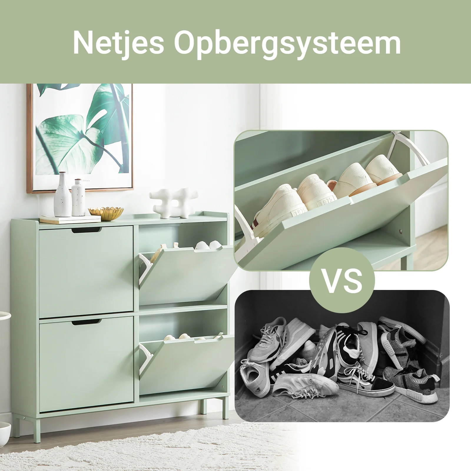 SoBuy FSR100-GR Schoenenkast met 4 Deuren | Compacte Schoenenopbergkast voor Smalle Ruimtes | Geschikt voor Kleine Ingangen of Gang | 100x19x91cm | Groen - Image 3