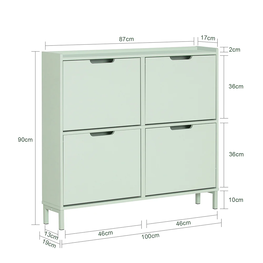 SoBuy FSR100-GR Schoenenkast met 4 Deuren | Compacte Schoenenopbergkast voor Smalle Ruimtes | Geschikt voor Kleine Ingangen of Gang | 100x19x91cm | Groen - Image 5