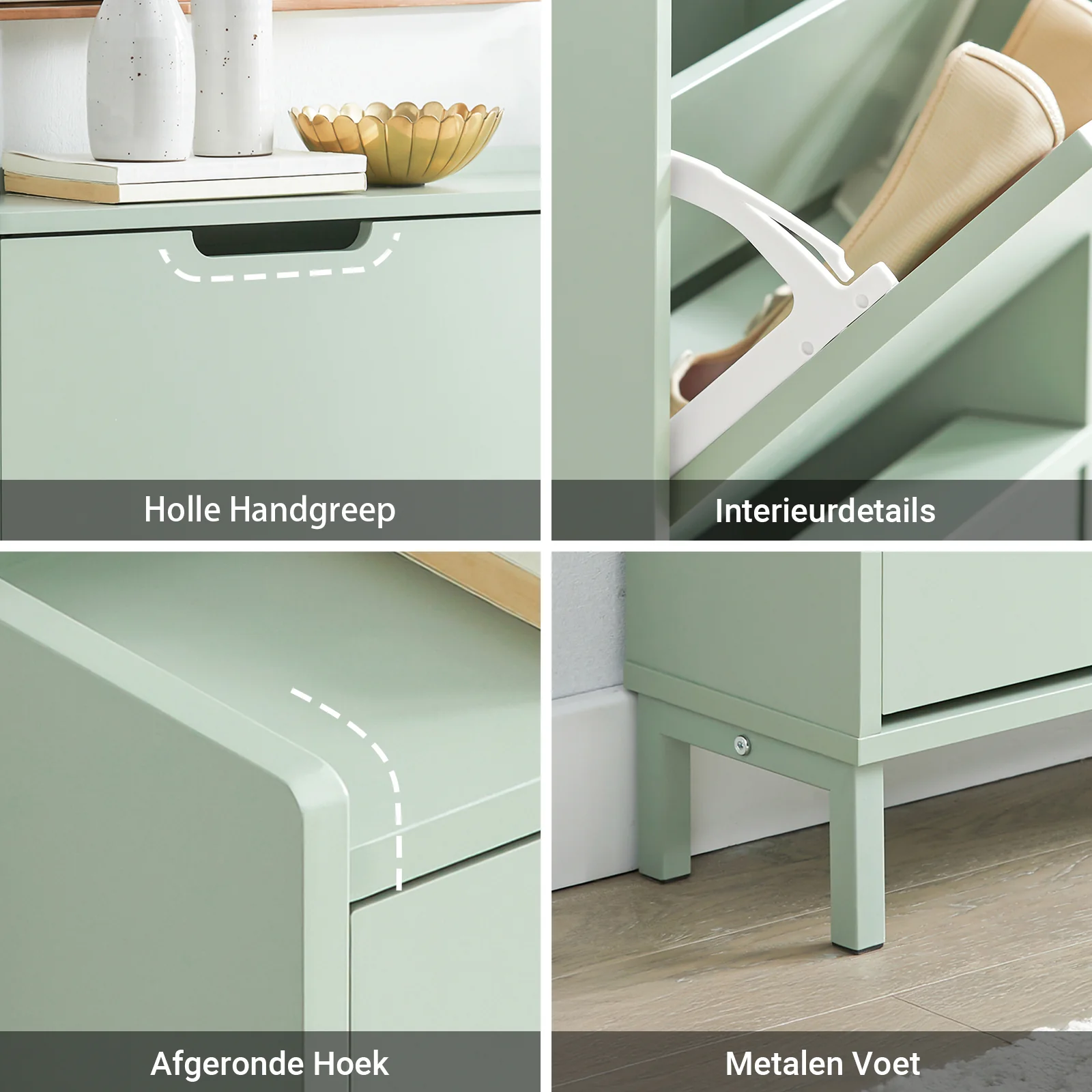 SoBuy FSR100-GR Schoenenkast met 4 Deuren | Compacte Schoenenopbergkast voor Smalle Ruimtes | Geschikt voor Kleine Ingangen of Gang | 100x19x91cm | Groen - Image 6
