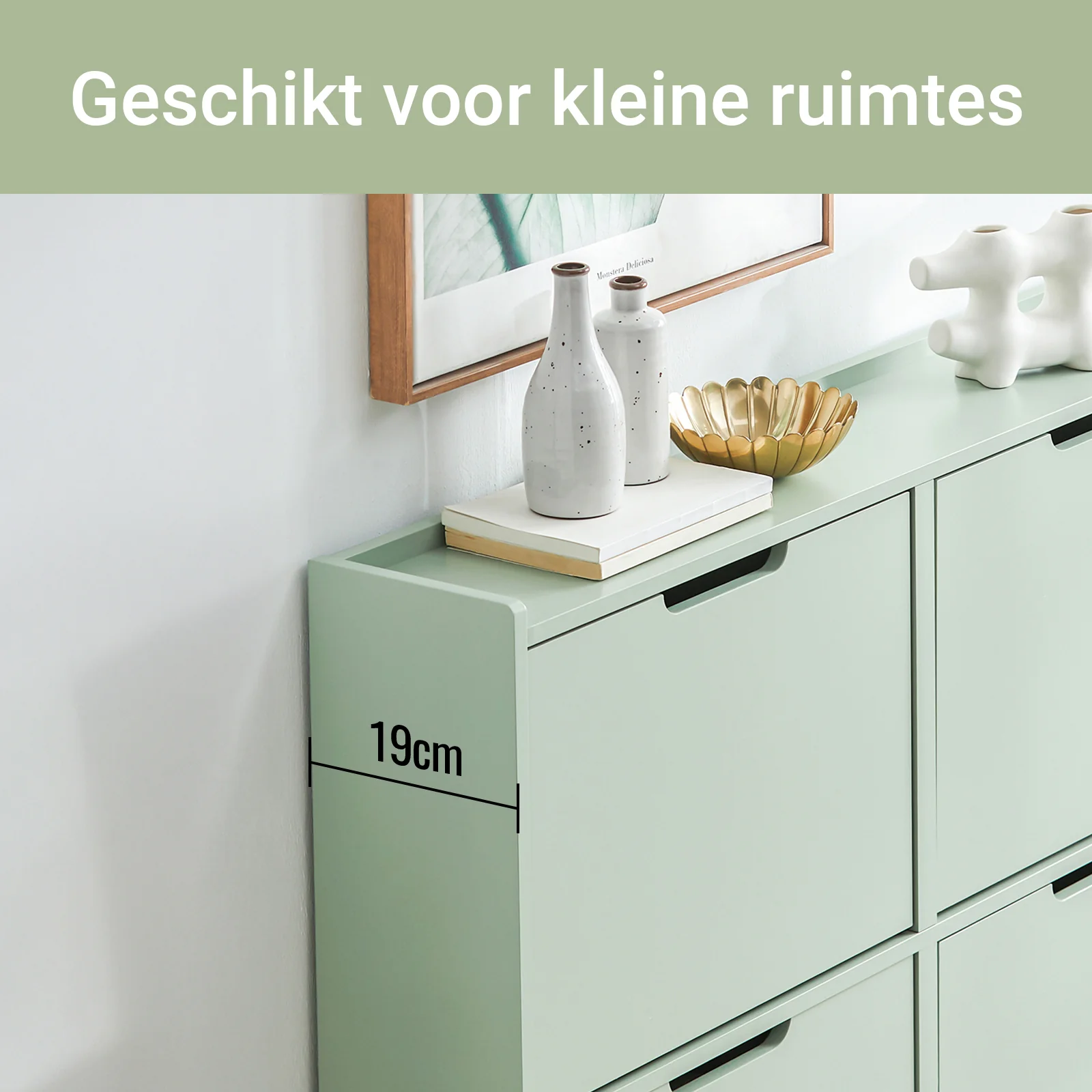 SoBuy FSR100-GR Schoenenkast met 4 Deuren | Compacte Schoenenopbergkast voor Smalle Ruimtes | Geschikt voor Kleine Ingangen of Gang | 100x19x91cm | Groen - Image 7