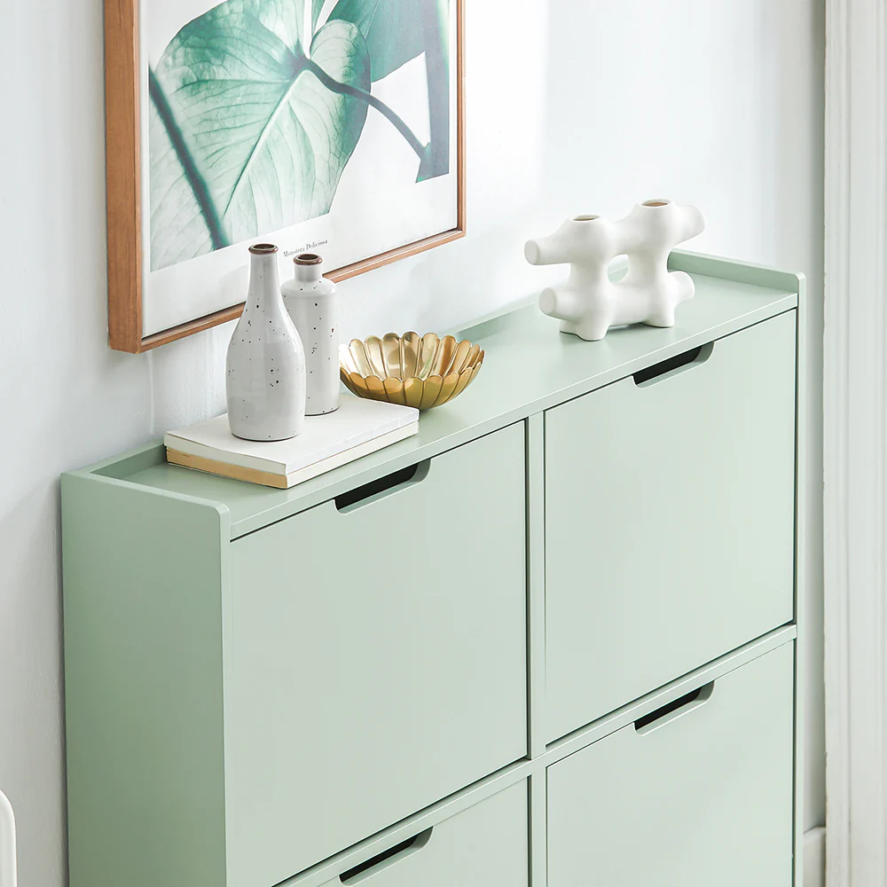 SoBuy FSR100-GR Schoenenkast met 4 Deuren | Compacte Schoenenopbergkast voor Smalle Ruimtes | Geschikt voor Kleine Ingangen of Gang | 100x19x91cm | Groen - Image 8