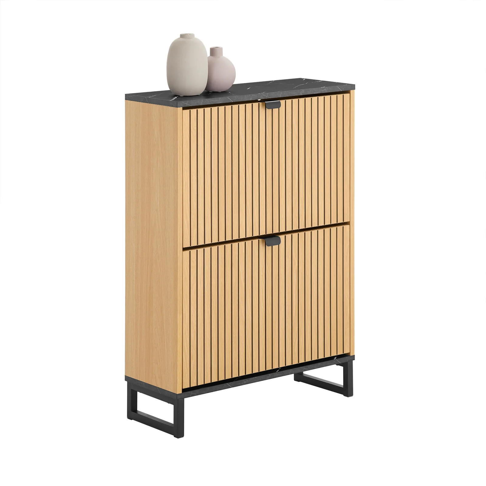 Pre-order SoBuy FSR202-N Schoenenkast voor entree, dunne schoenenkast, compacte schoenenopslag en Scandinavisch design, geschikt voor 8-12 paar, zwart en licht hout, 60 x 24 x 88 cm