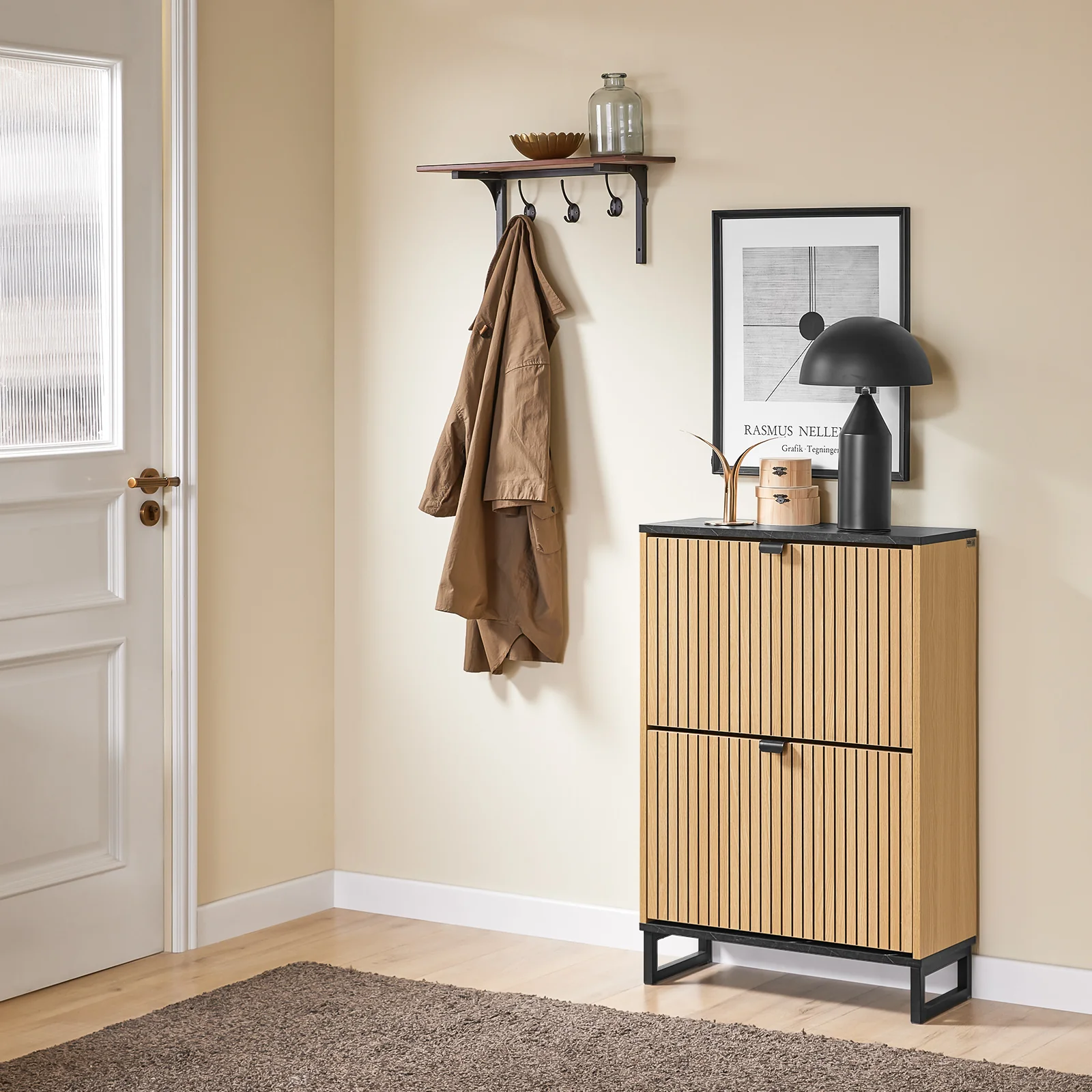 Pre-order SoBuy FSR202-N Schoenenkast voor entree, dunne schoenenkast, compacte schoenenopslag en Scandinavisch design, geschikt voor 8-12 paar, zwart en licht hout, 60 x 24 x 88 cm - Image 3