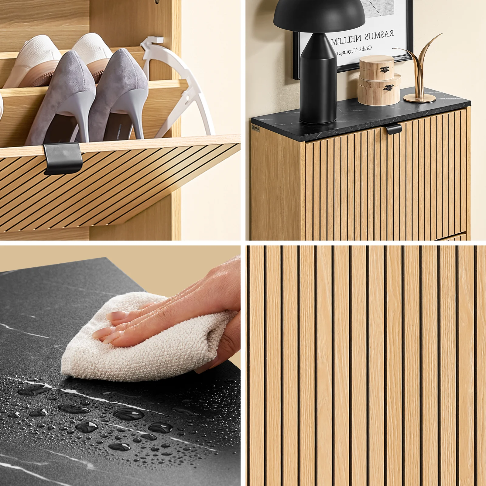 Pre-order SoBuy FSR202-N Schoenenkast voor entree, dunne schoenenkast, compacte schoenenopslag en Scandinavisch design, geschikt voor 8-12 paar, zwart en licht hout, 60 x 24 x 88 cm - Image 8