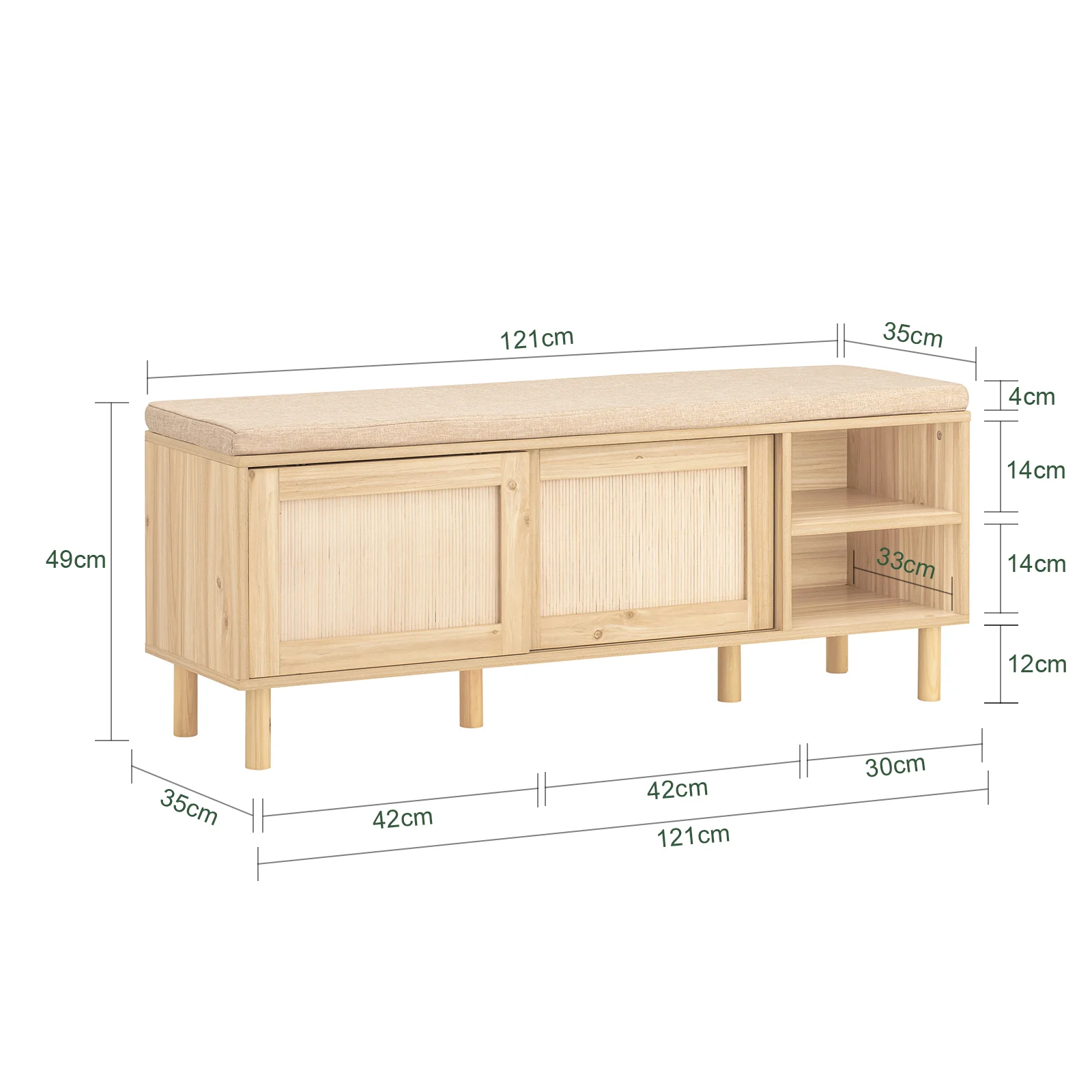 SoBuy Set FSR163-N + FSR160-N – Bamboe Schoenenmeubel Set in Natuurkleur, Schoenenbank met Kussen + Schoenenkast met 2 Kleppen, 2-delige Haloplossing - Image 5