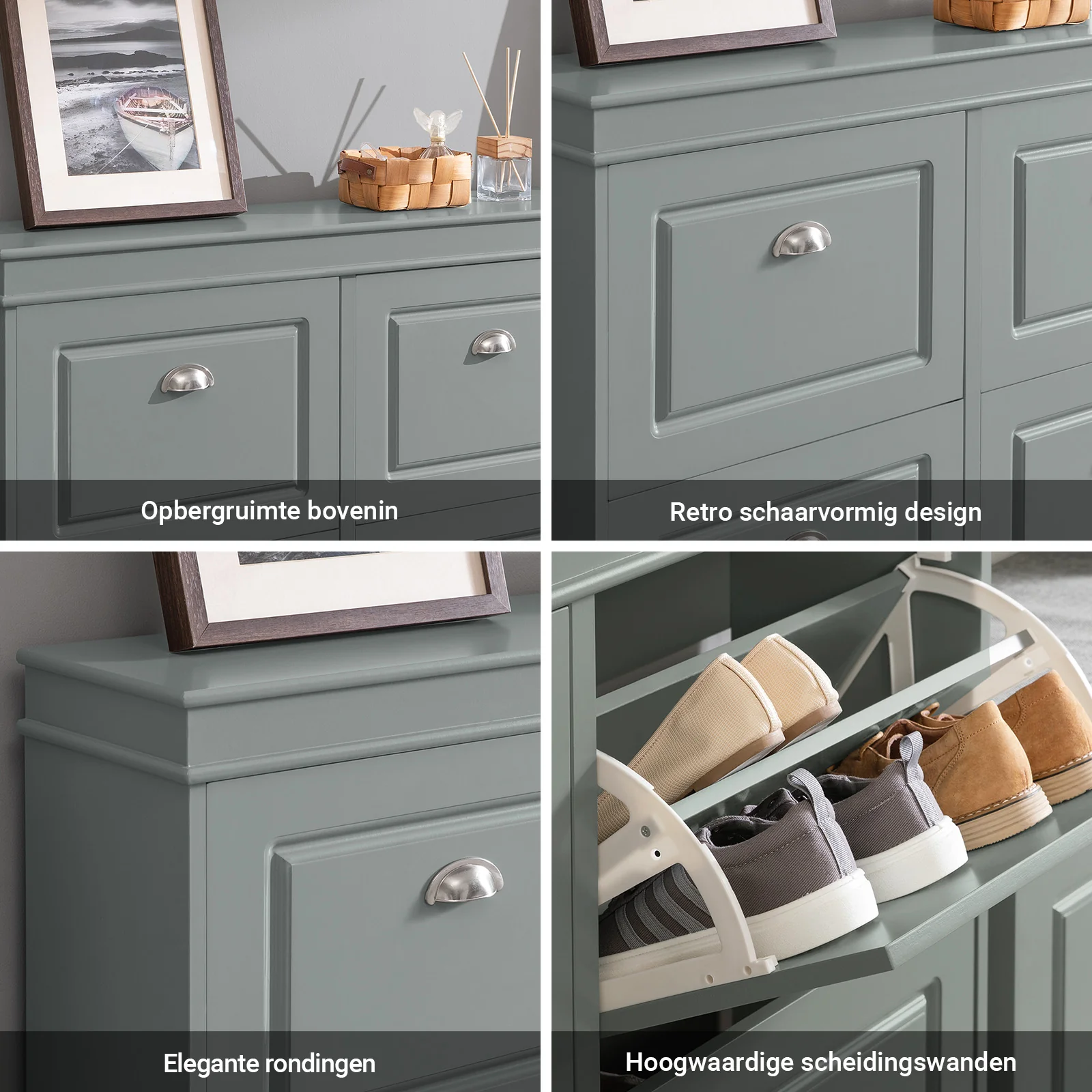 SoBuy Set FSR64-HG + FSR79-HG – Grijze Schoenenmeubel Set, Schoenenbank met Kussen + Schoenenkast met 4 Kleppen voor 16 Paar, 2-delig Halmeubel - Image 10