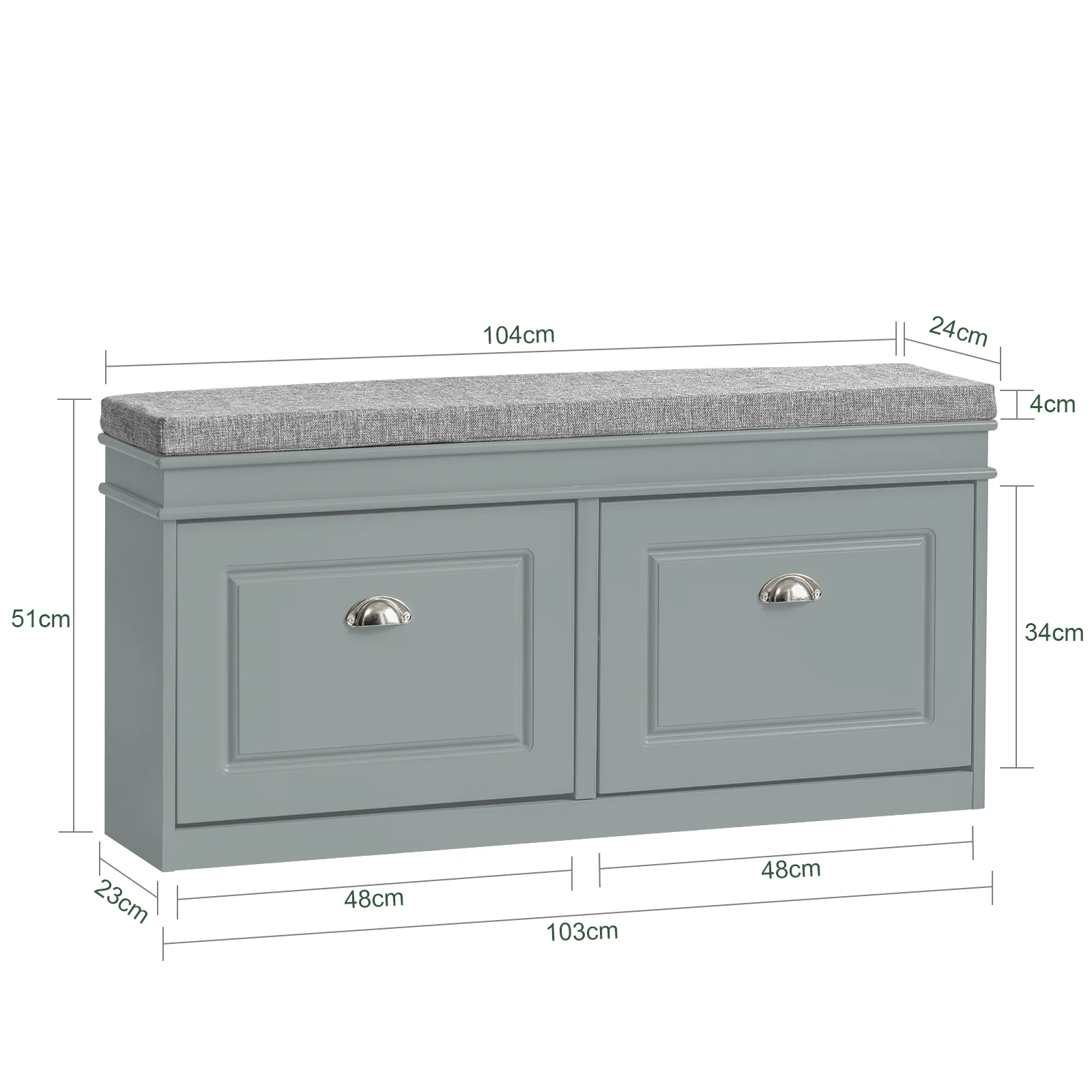 SoBuy Set FSR64-HG + FSR79-HG – Grijze Schoenenmeubel Set, Schoenenbank met Kussen + Schoenenkast met 4 Kleppen voor 16 Paar, 2-delig Halmeubel - Image 4