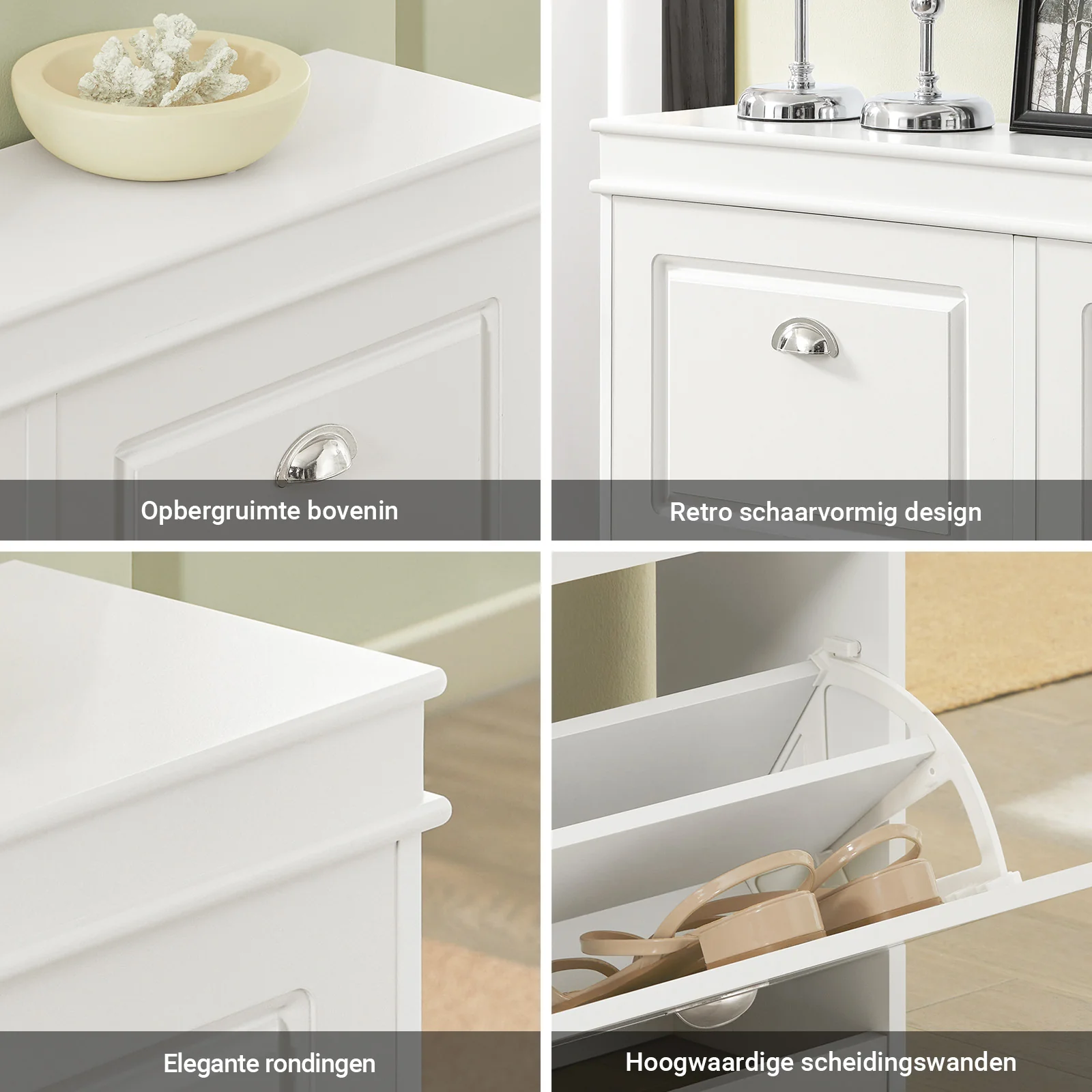 SoBuy Set FSR64-W + FSR79-W – Witte Schoenenmeubel Set, Schoenenbank met Kussen & Schoenenkast met 4 Kleppen voor 16 Paar, Smal Halmeubel - Image 12