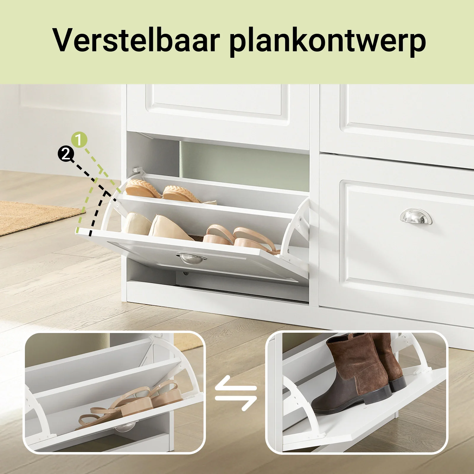 SoBuy Set FSR64-W + FSR79-W – Witte Schoenenmeubel Set, Schoenenbank met Kussen & Schoenenkast met 4 Kleppen voor 16 Paar, Smal Halmeubel - Image 13