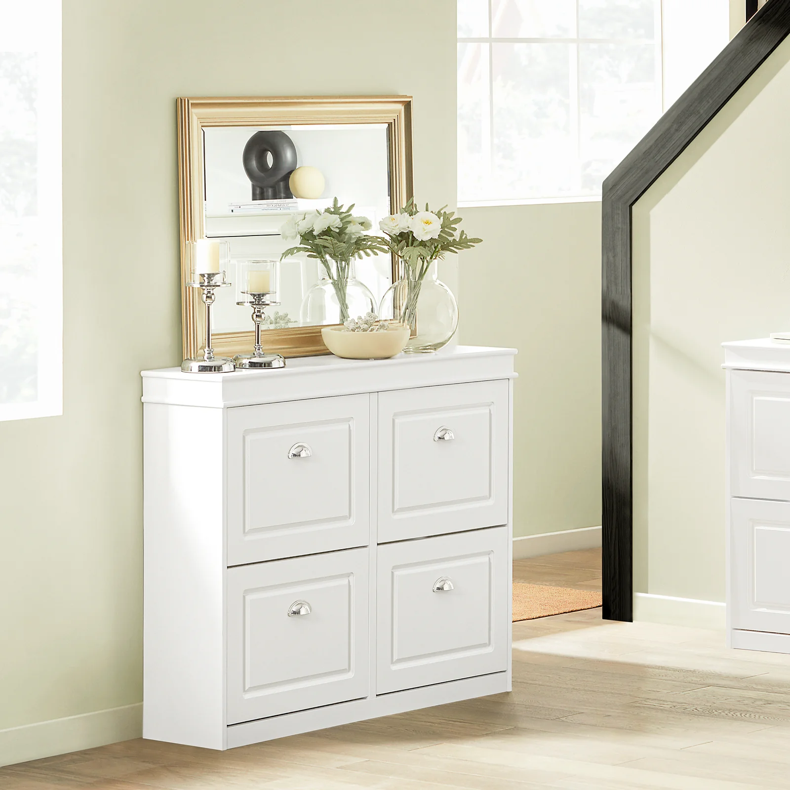 SoBuy Set FSR64-W + FSR79-W – Witte Schoenenmeubel Set, Schoenenbank met Kussen & Schoenenkast met 4 Kleppen voor 16 Paar, Smal Halmeubel - Image 15