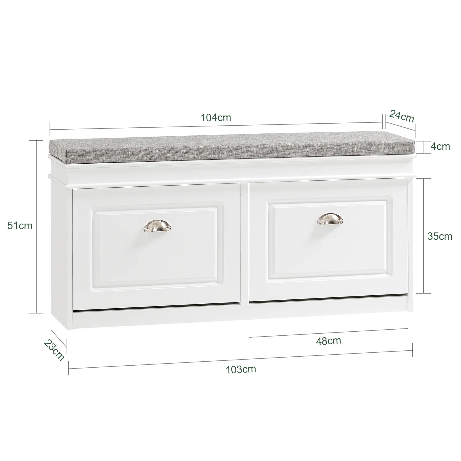 SoBuy Set FSR64-W + FSR78-W – Witte Schoenenmeubel Set, Schoenenbank met Kussen + Schoenenkast met 2 Kleppen, Smal Halmeubel, 2-delig - Image 4