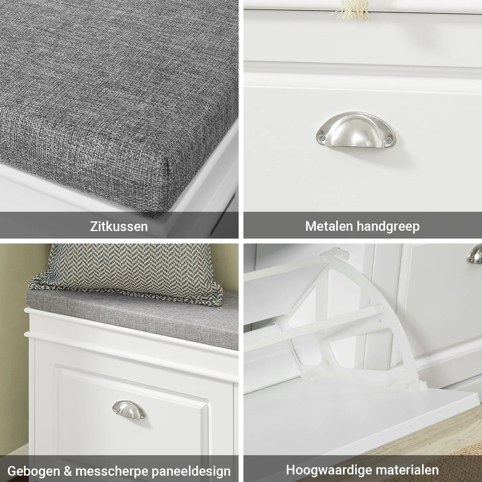 SoBuy Set FSR64-W + FSR78-W – Witte Schoenenmeubel Set, Schoenenbank met Kussen + Schoenenkast met 2 Kleppen, Smal Halmeubel, 2-delig - Image 7