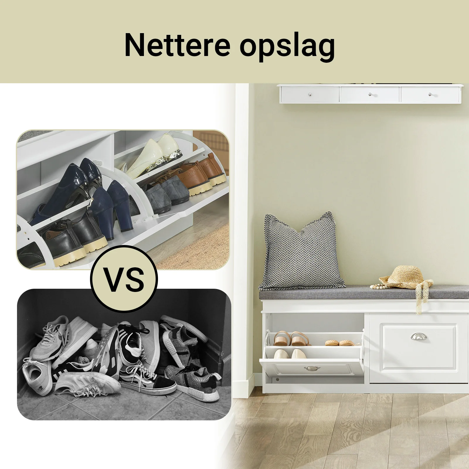 SoBuy Set FSR64-W + FSR78-W – Witte Schoenenmeubel Set, Schoenenbank met Kussen + Schoenenkast met 2 Kleppen, Smal Halmeubel, 2-delig - Image 8