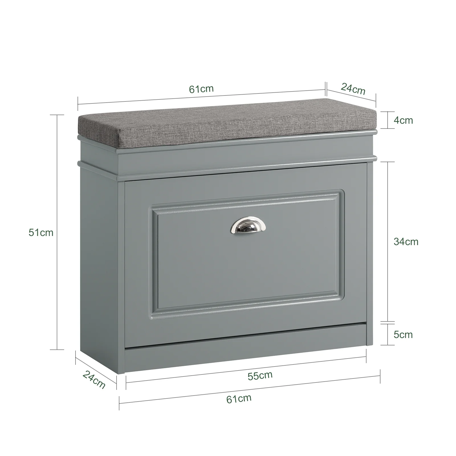 SoBuy Set FSR82-K-HG + FSR79-HG – Grijze Schoenenmeubel Set, Schoenenbank met Kussen + Schoenenkast met 4 Kleppen voor 16 Paar, 2-delig Halmeubel - Image 4