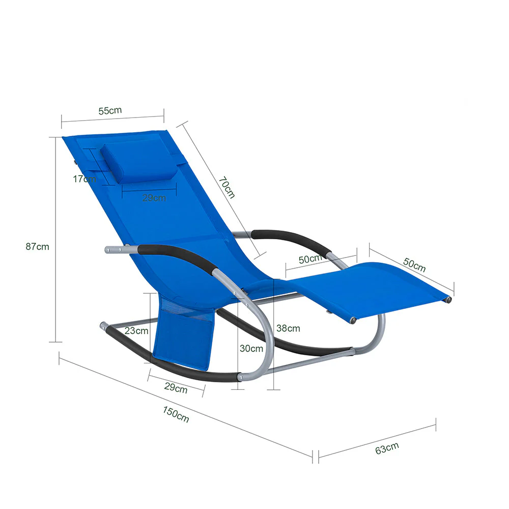SoBuy OGS28-KBx2 | Set van 2 | Ligstoel | Tuinstoel | Swingstoel | Schommelstoel | Ergonomische | met Verstelbare Hoofdsteun en Zijzak | Koningsblauw - Image 4