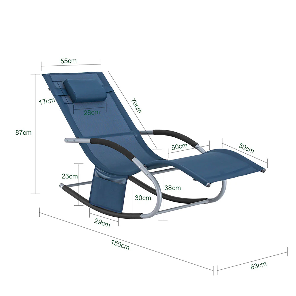 SoBuy OGS28-NBx2 | Set van 2 | Ligstoel | Tuinstoel | Swingstoel | Schommelstoel | Ergonomische | met Verstelbare Hoofdsteun en Zijzak | Marineblauw - Image 4