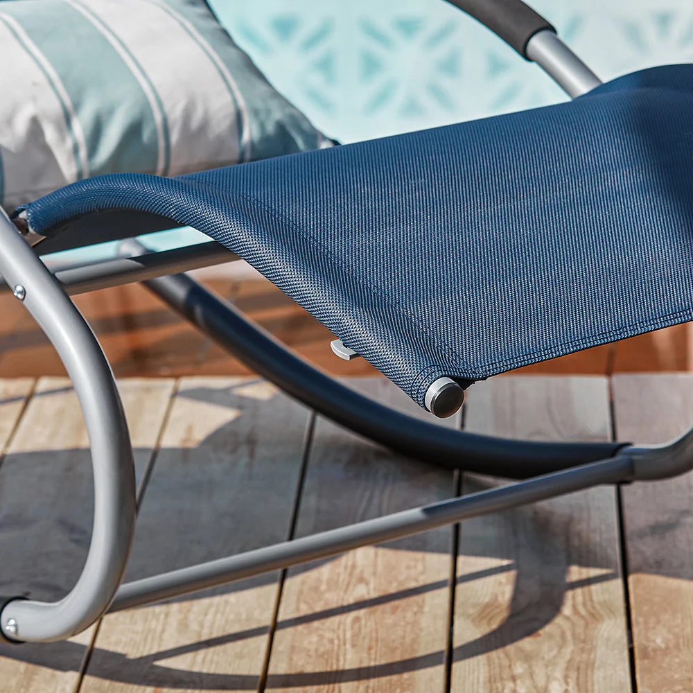 SoBuy OGS28-NBx2 | Set van 2 | Ligstoel | Tuinstoel | Swingstoel | Schommelstoel | Ergonomische | met Verstelbare Hoofdsteun en Zijzak | Marineblauw - Image 7