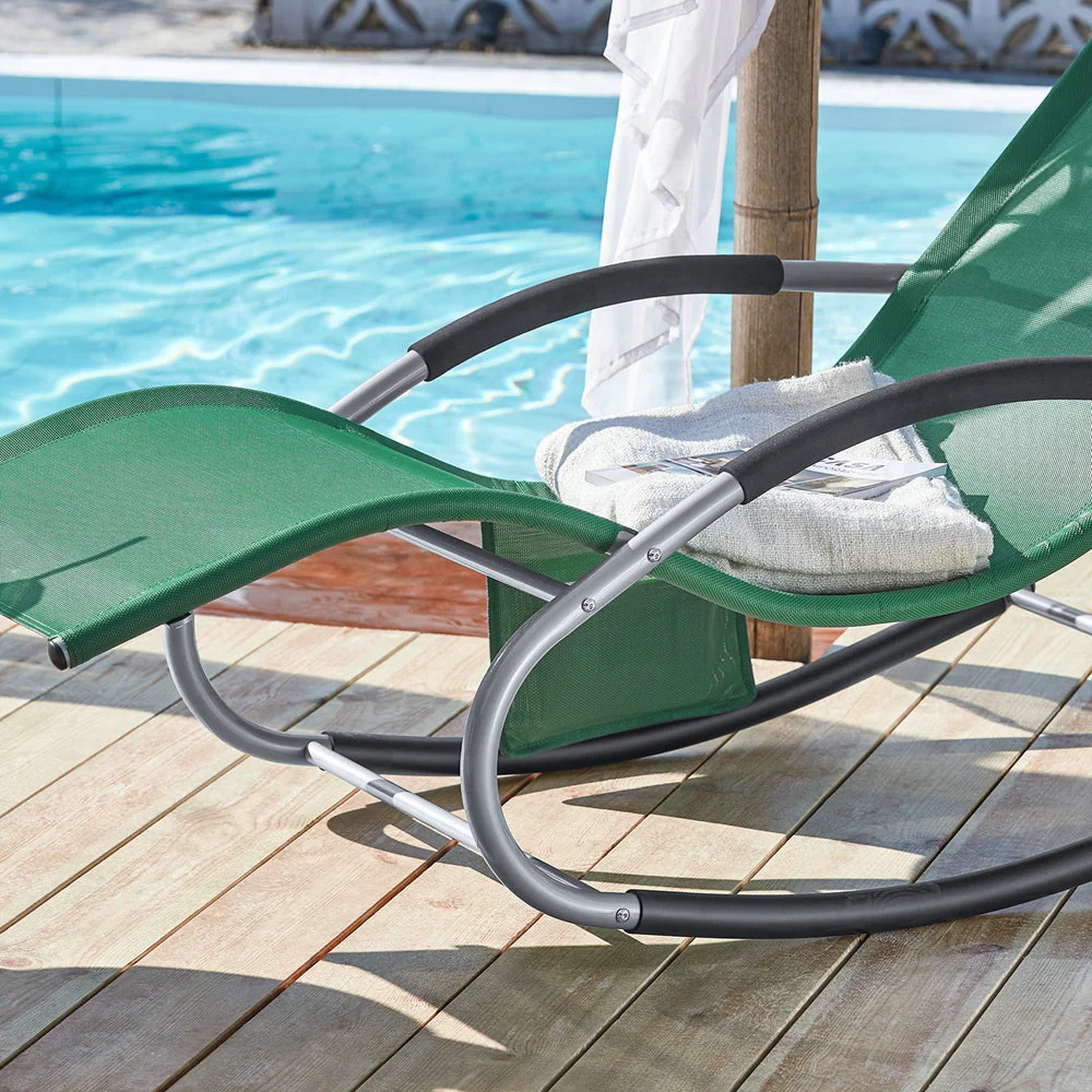 SoBuy OGS28-WDx2 | Set van 2 | Ligstoel | Tuinstoel | Swingstoel | Schommelstoel | Ergonomische | met Verstelbare Hoofdsteun en Zijzak | Donkergroen - Image 13