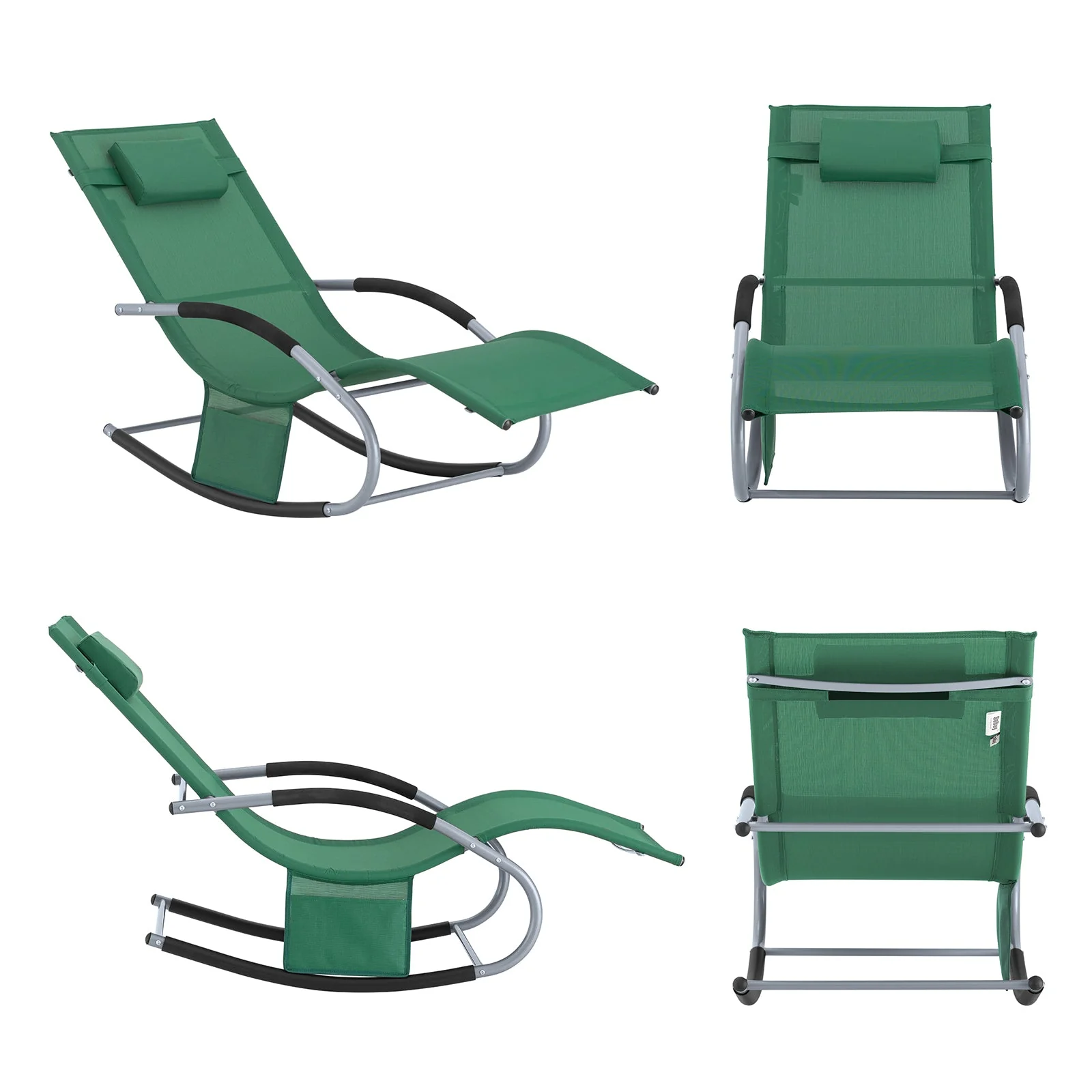 SoBuy OGS28-WDx2 | Set van 2 | Ligstoel | Tuinstoel | Swingstoel | Schommelstoel | Ergonomische | met Verstelbare Hoofdsteun en Zijzak | Donkergroen - Image 14