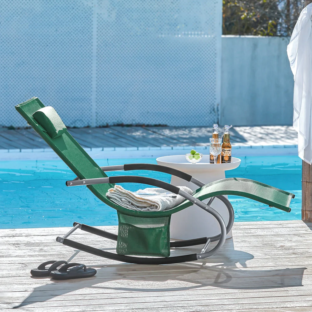 SoBuy OGS28-WDx2 | Set van 2 | Ligstoel | Tuinstoel | Swingstoel | Schommelstoel | Ergonomische | met Verstelbare Hoofdsteun en Zijzak | Donkergroen - Image 5
