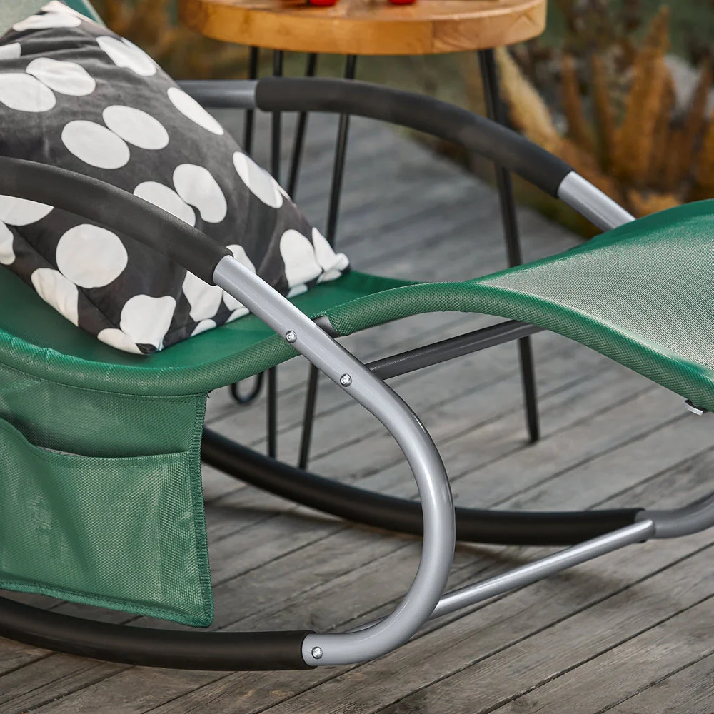 SoBuy OGS28-WDx2 | Set van 2 | Ligstoel | Tuinstoel | Swingstoel | Schommelstoel | Ergonomische | met Verstelbare Hoofdsteun en Zijzak | Donkergroen - Image 7